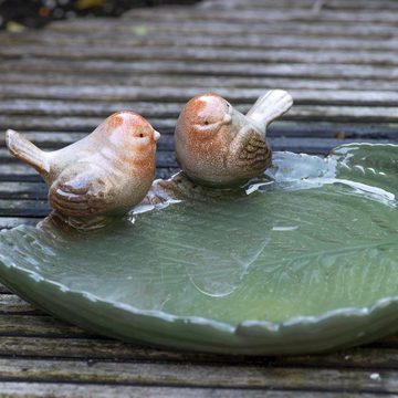 esschert design Vogeltränke, Keramik Vogeltränke Vögel auf Blatt 21 x 19 x 6,5 cm Vogelbad