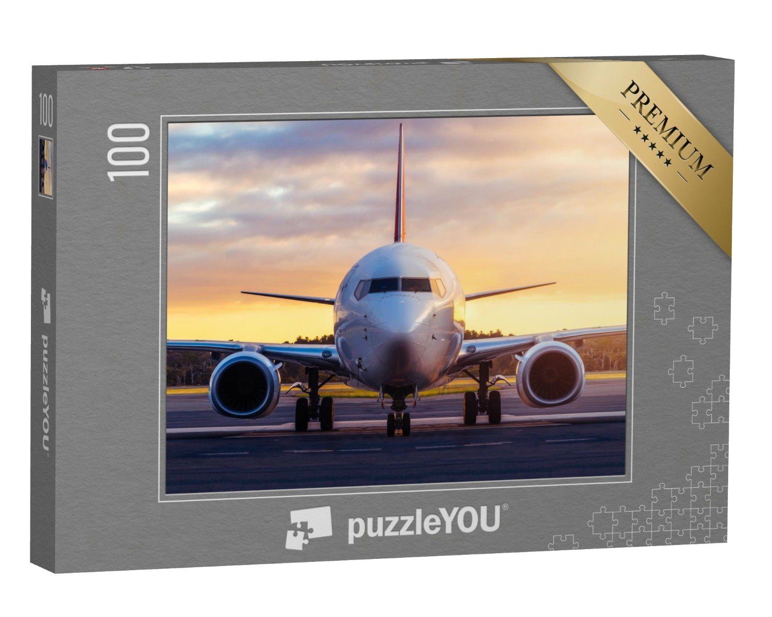 puzzleYOU Puzzle Flugzeug, bereit zum Start in den Sonnenuntergang, 100 Puzzleteile, puzzleYOU-Kollektionen Flugzeuge