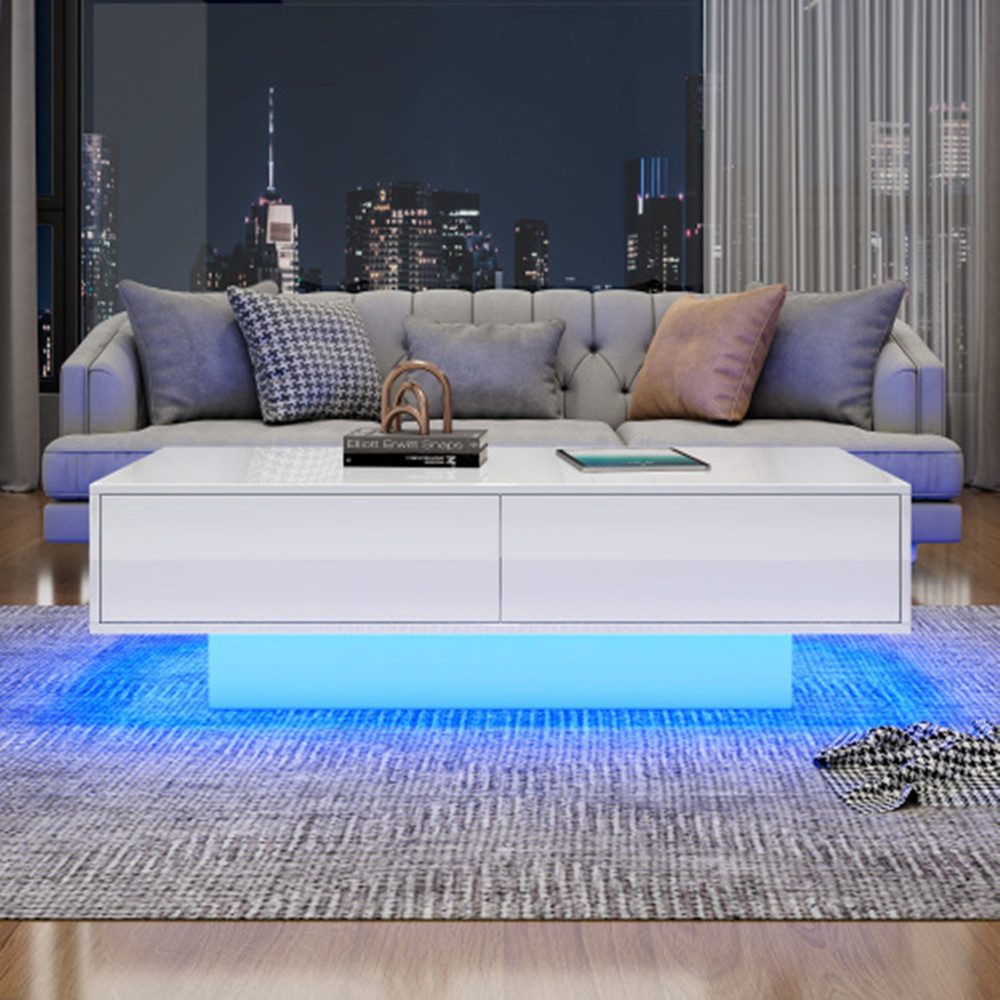 XDeer Couchtisch Couchtisch mit 2 Schubladen, LED-Beleuchtung, Eleganter Wo günstig online kaufen