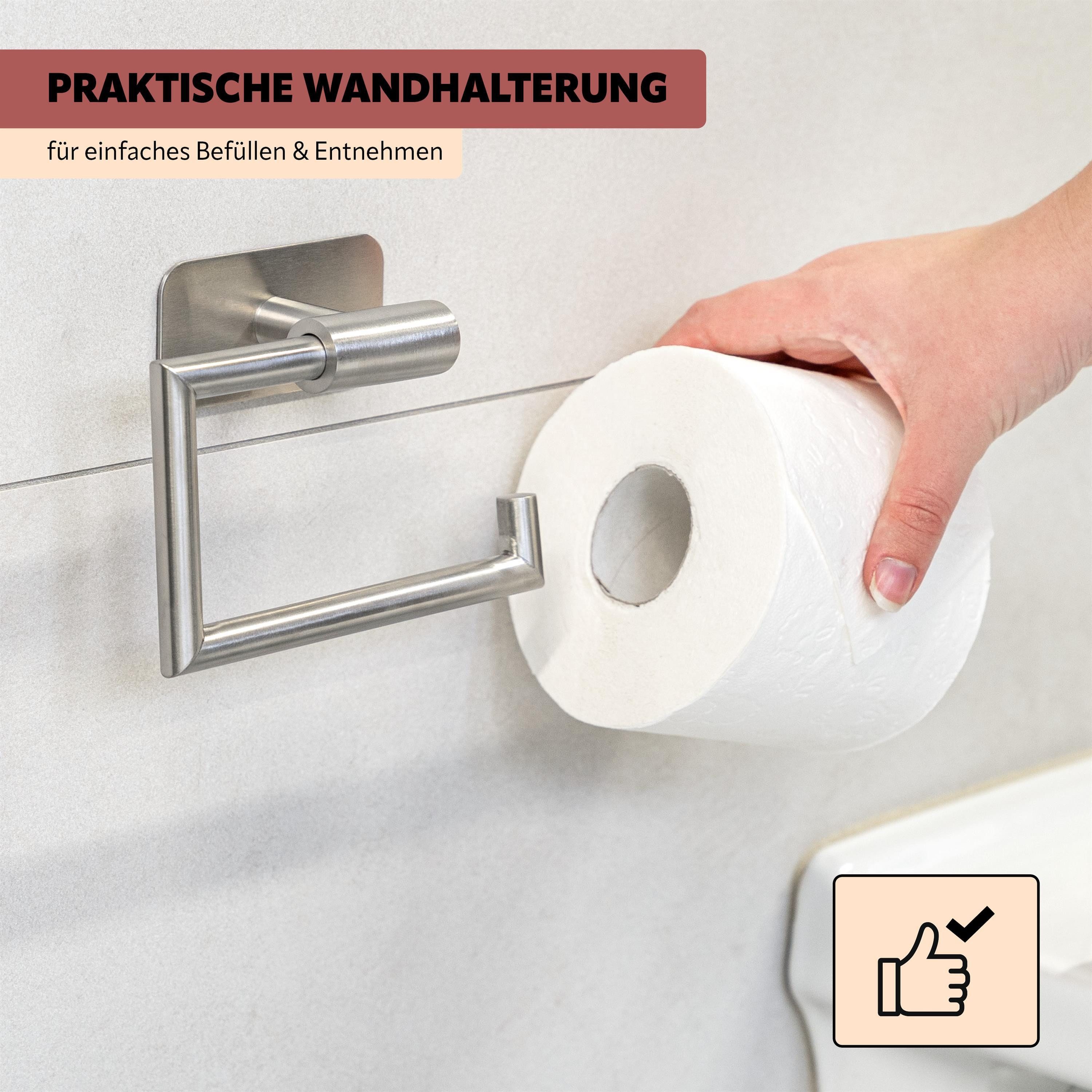 bremermann Toilettenpapierhalter Bad-Serie PIAZZA TAPE Toilettenpapierhalter selbstklebend Edelstahl (1-St) – Bild 3 von 5