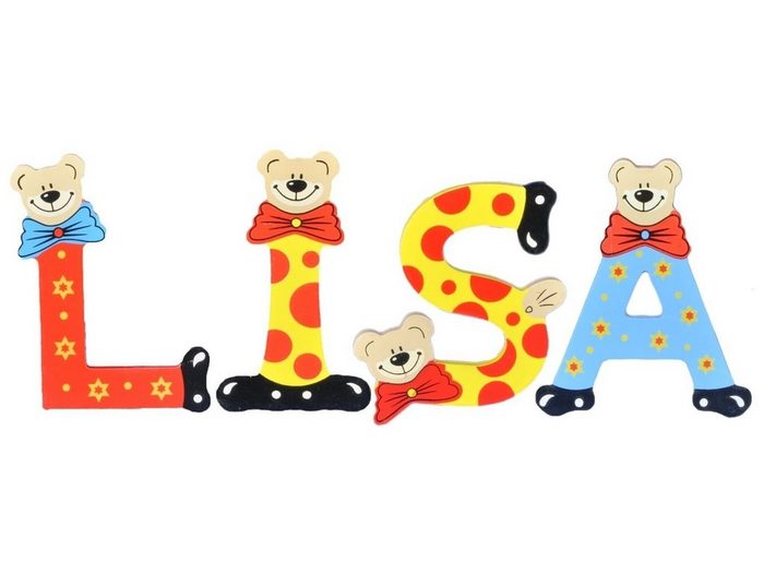 Playshoes Deko-Buchstaben (Set 4 St) Kinder Holz-Buchstaben Namen-Set LISA - sortiert Farben können variieren bunt