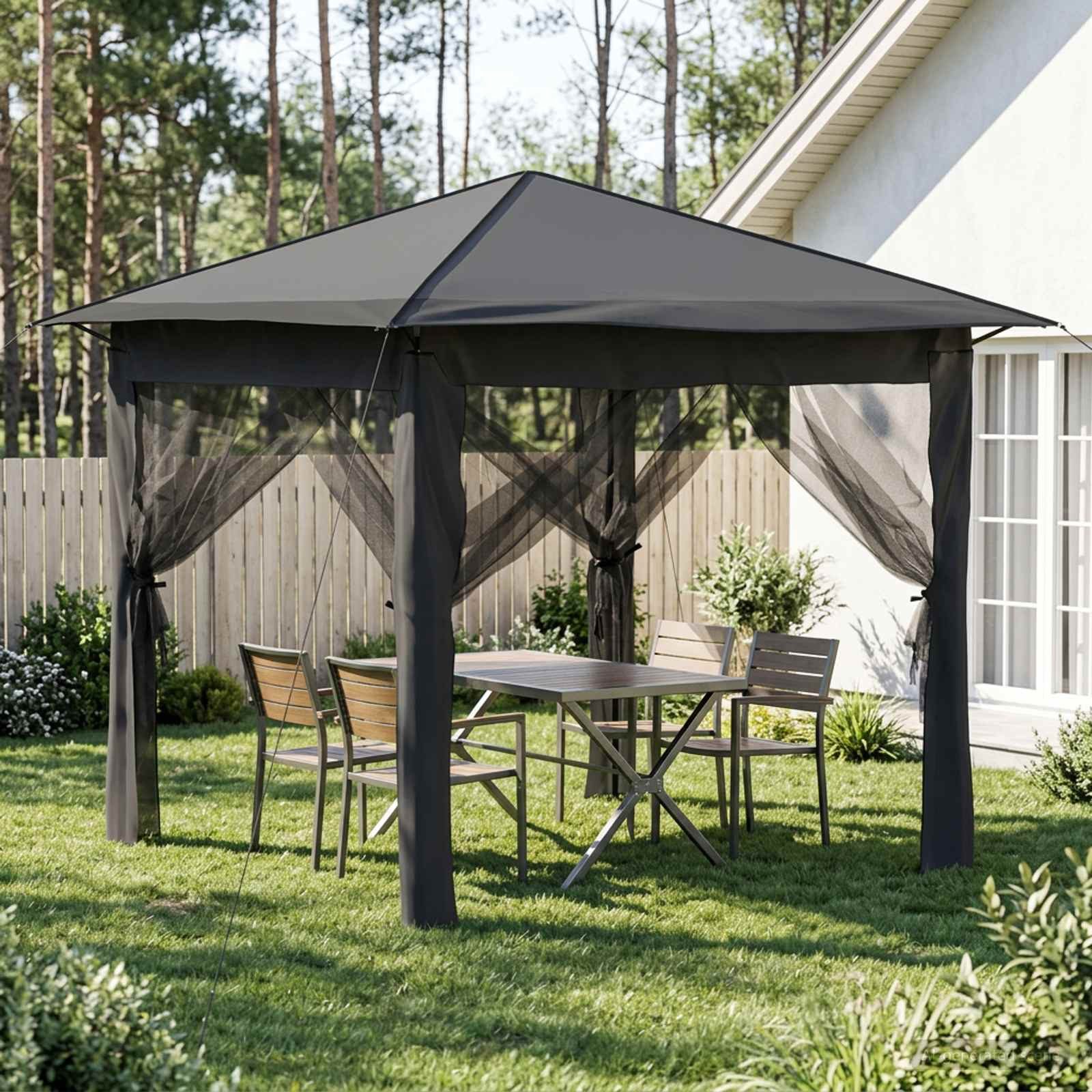 vidaXL Partyzelt Gazebo mit 4 Seitenwänden 2,6 x 2,6 m Hellgrau und Anthrazit