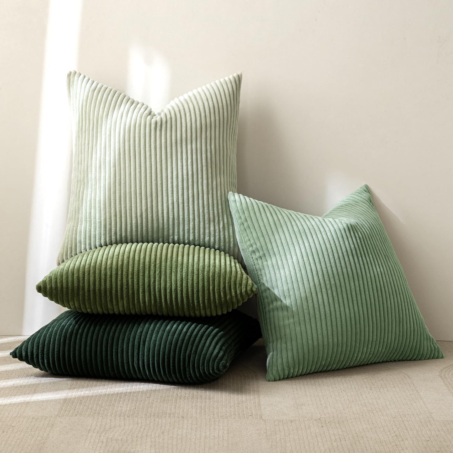 FOUORTUNATE-BEE Kissenbezüge Kissenbezüge 40x40 cm 4er Set Zierkissenbezug Streifen Sofa Grün, 4er Set Kissenbezüge 40x40 Streifen Dekokissenbezug Sofa Wohnzimm – Bild 2 von 5