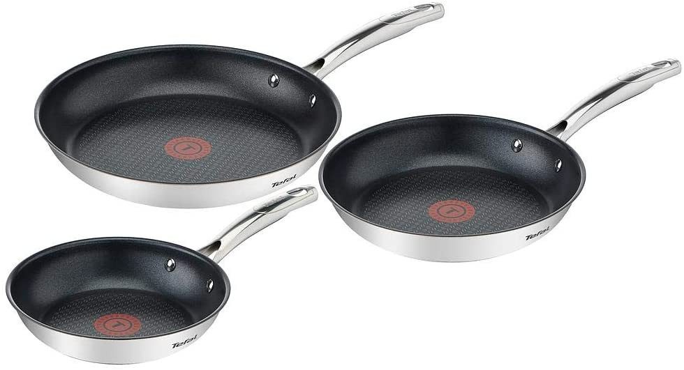 Tefal Сковороди-Set 20/24/28cm G732S3, Edelstahl (je 1 Bratpfanne Ø 20, 24, 28 cm, 3-tlg., Premium Edelstahl, Induktionspfanne, Temperaturanzeiger), Induktion