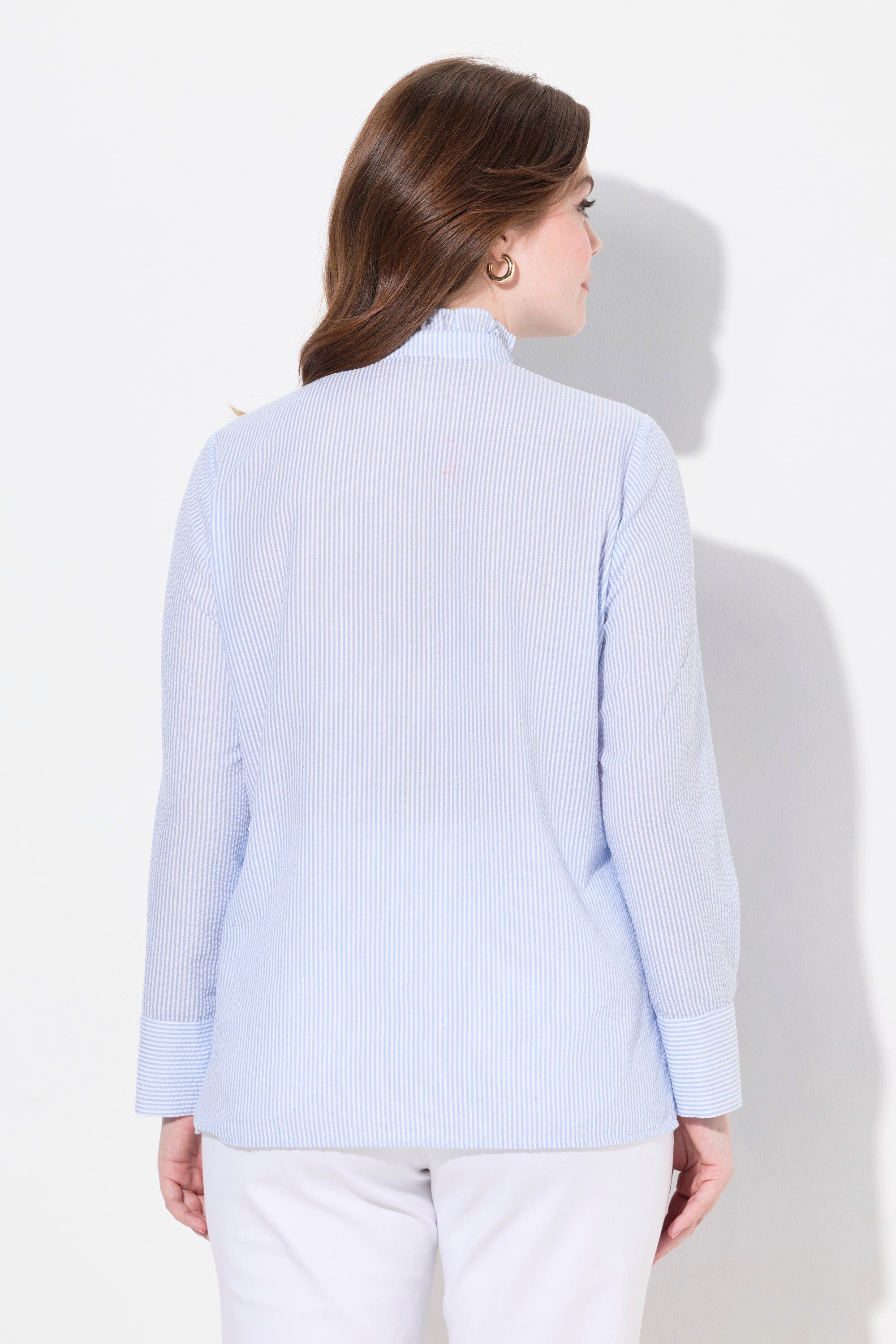 Ulla Popken Trachtenbluse Bubble-Bluse Stehkragen Rüschen-Knopfleiste