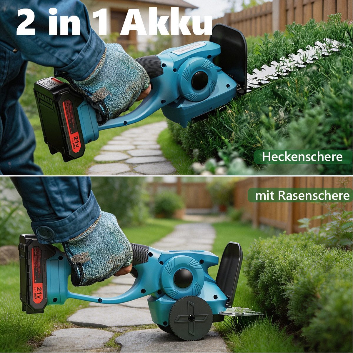 AeroAxis Akku-Heckenschere 2-in-1 Akku-Grasschere & Strauchschere mit 2,0 Ah Batterien &Ladegerät, (Set), Gartengeräte, Astschere Grasschere für Hof, Garten und Rasen