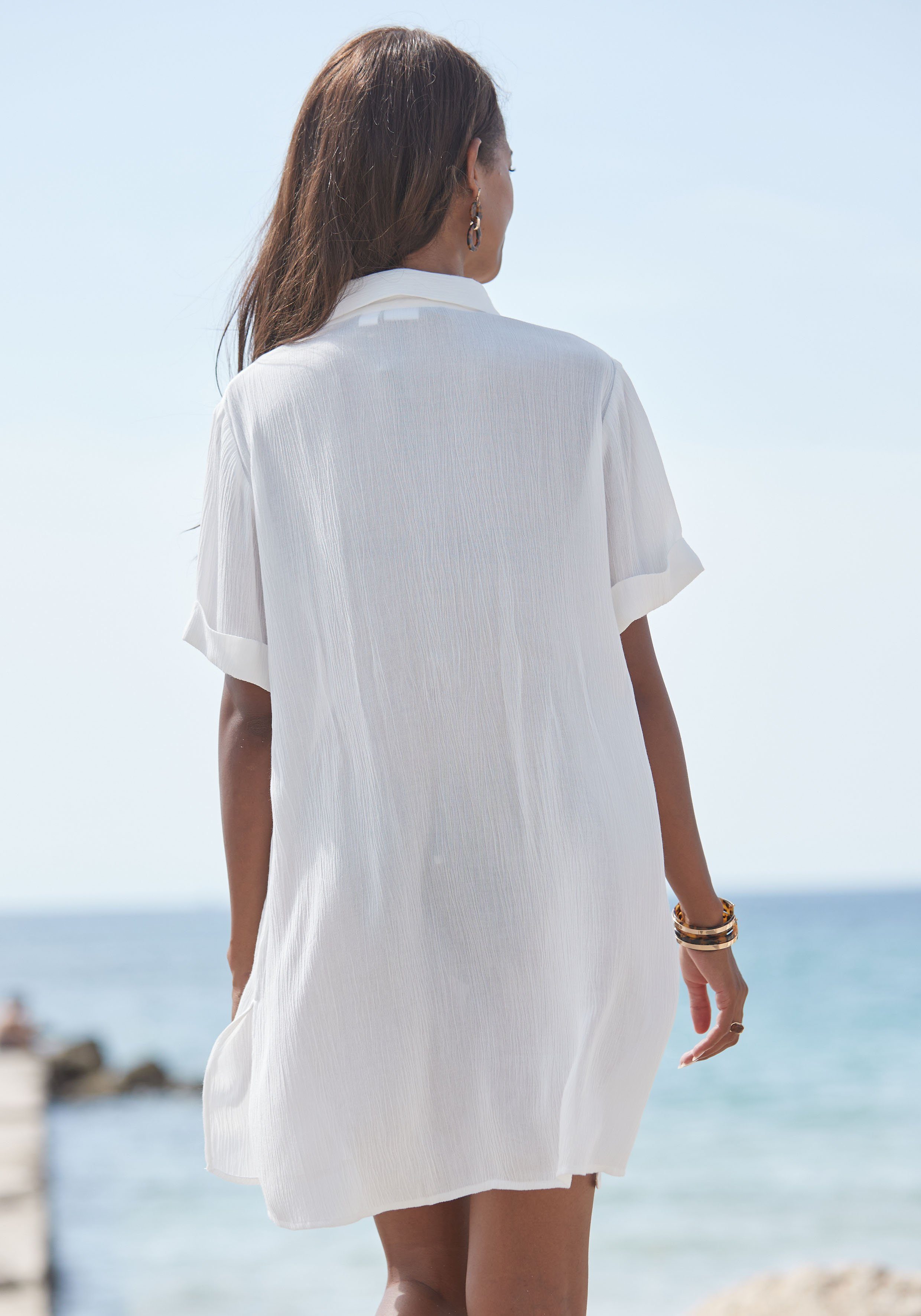 LASCANA Longbluse mit Knopfleiste, Kurzarmbluse, Blusenkleid, sommerlich