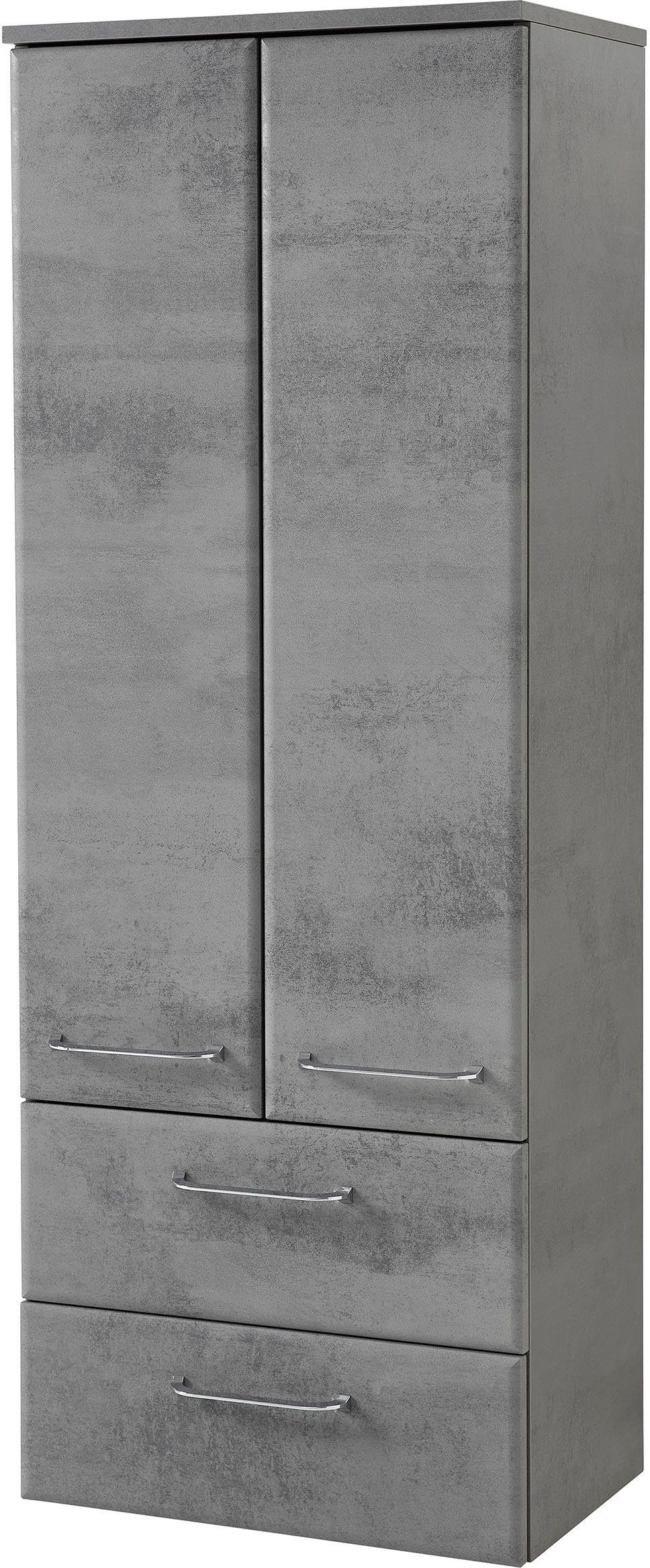 Saphir Midischrank Quickset 945 Badschrank 50 cm breit, 2 Türen, 2 Schubladen Badezimmer-Midischrank inkl. Türdämpfer, Griffe in Chrom glänzend
