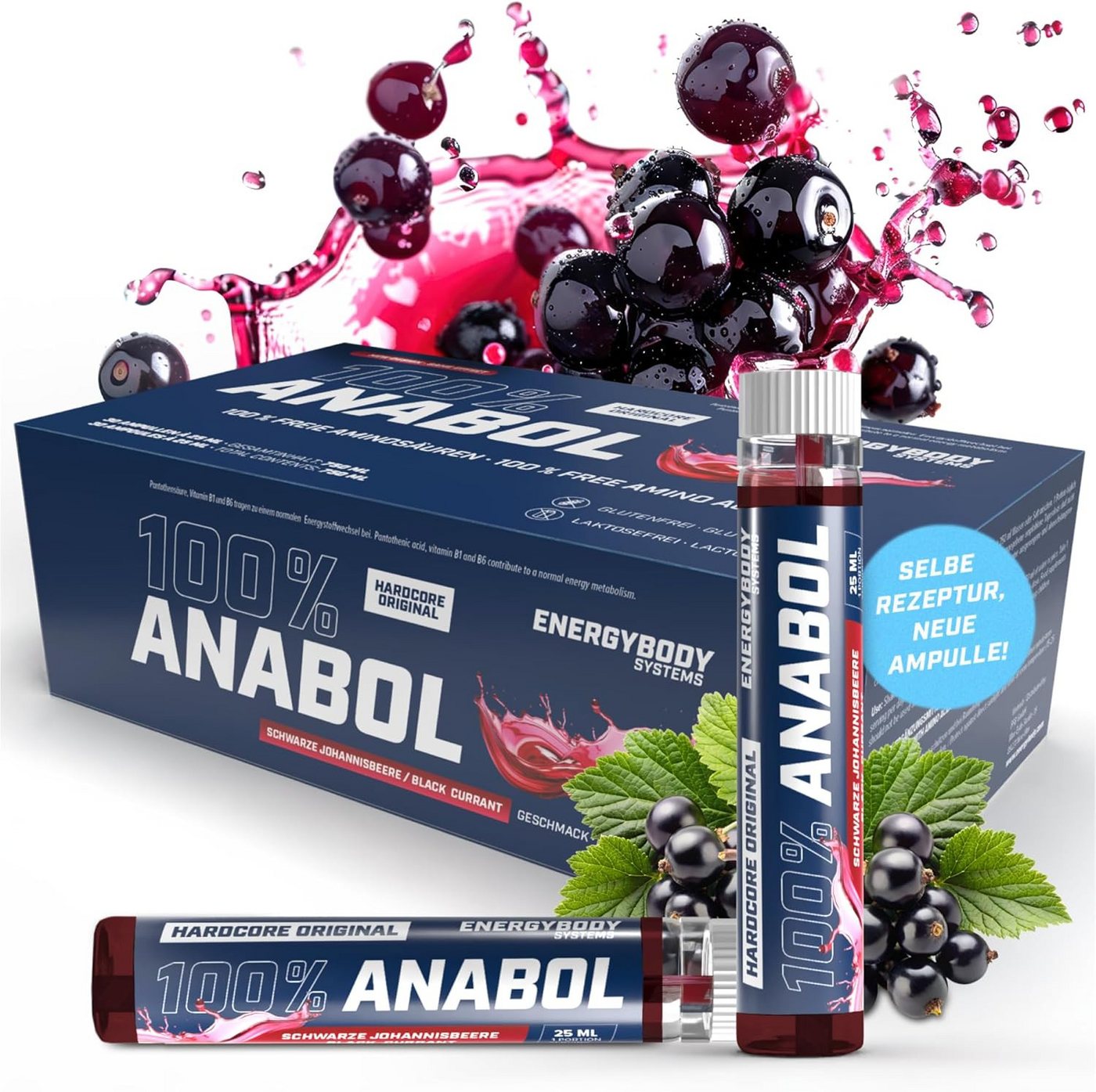 Energybody Systems 100% Anabol Aminosäuren Komplex Ampullen 25 ml Flüssigkeit, 30 St., 100% Hardcore original!