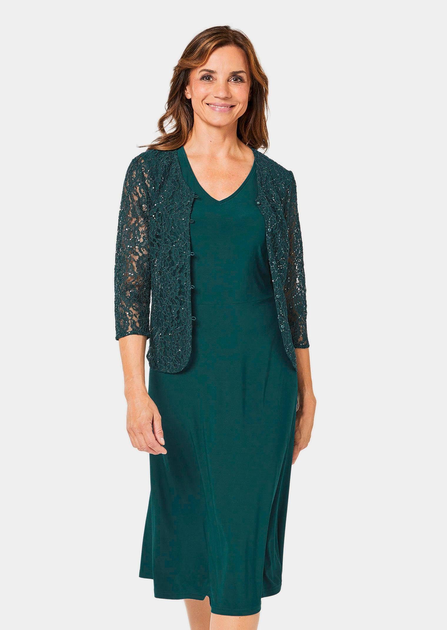 Jerseykleid Kleid mit paillettenbesetzter Spitzenjacke