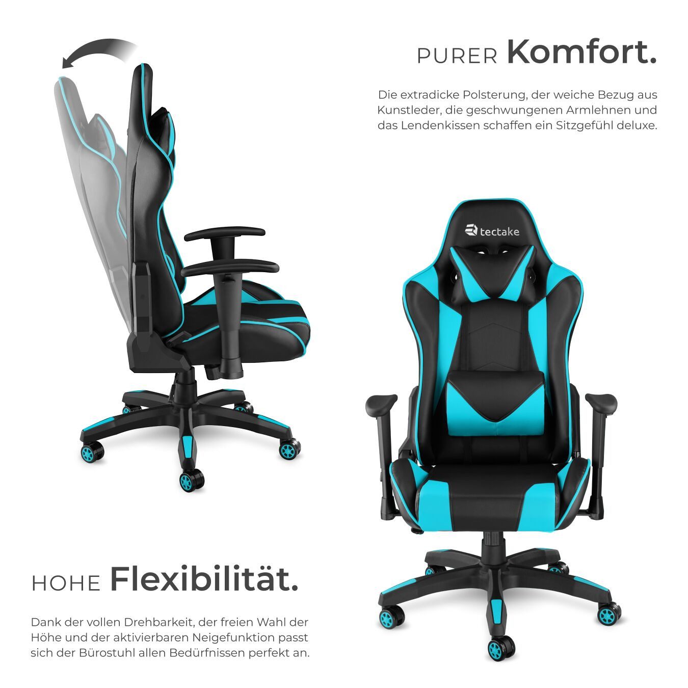 tectake Gaming-Stuhl Racing Gaming Stuhl (Set, 1 St), Dicke Polsterung für komfortables Sitzen