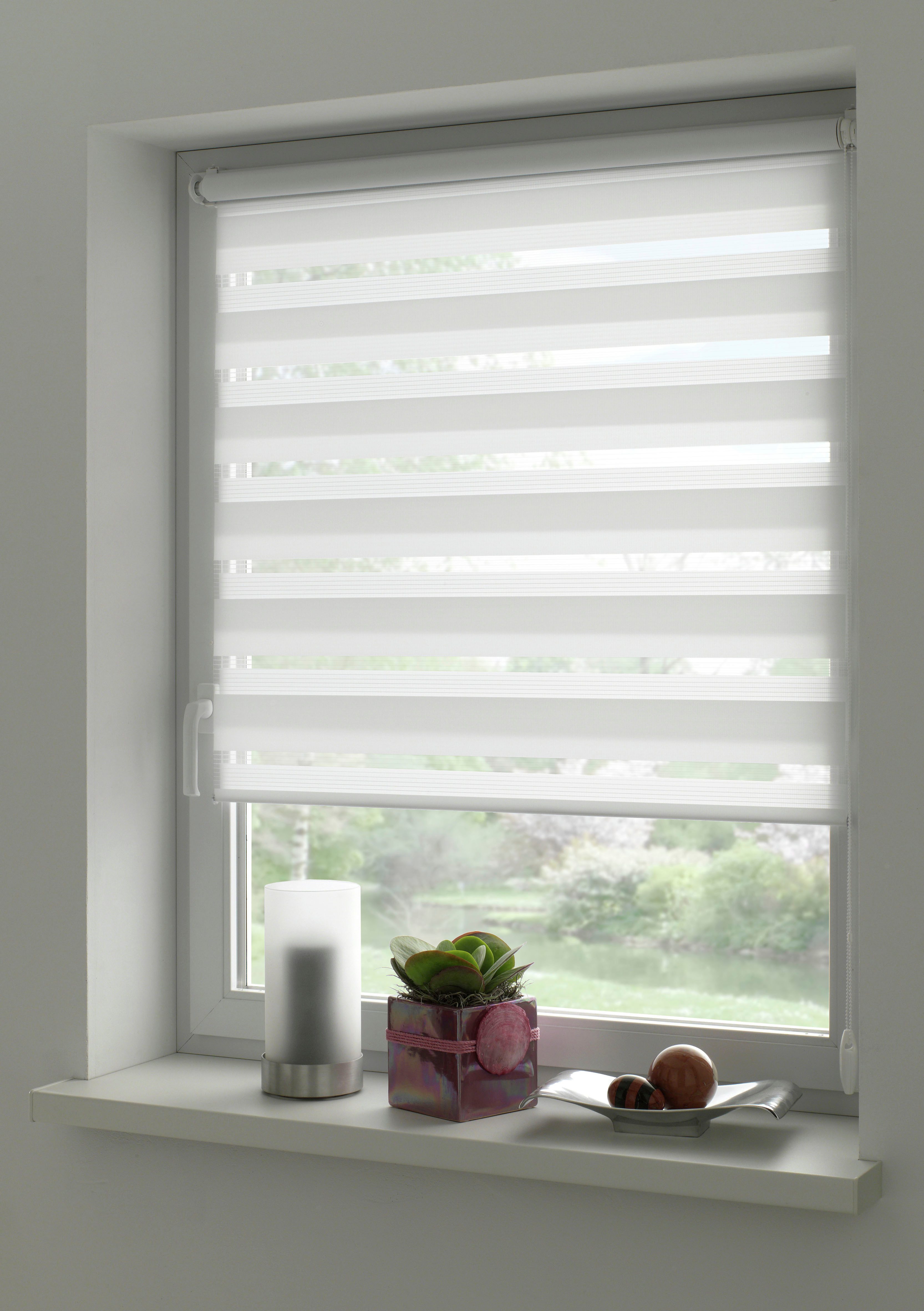 Doppelrollo Easyfix, GARDINIA, halbtransparent, mit Bohren/ohne Bohren, freihängend, segmentweise gewebter Stoff