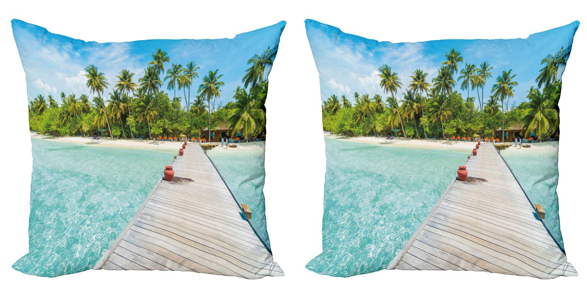Kissenbezüge Modern Accent Doppelseitiger Digitaldruck, Abakuhaus (2 Stück), Tropisch Malediven-Insel-Strand