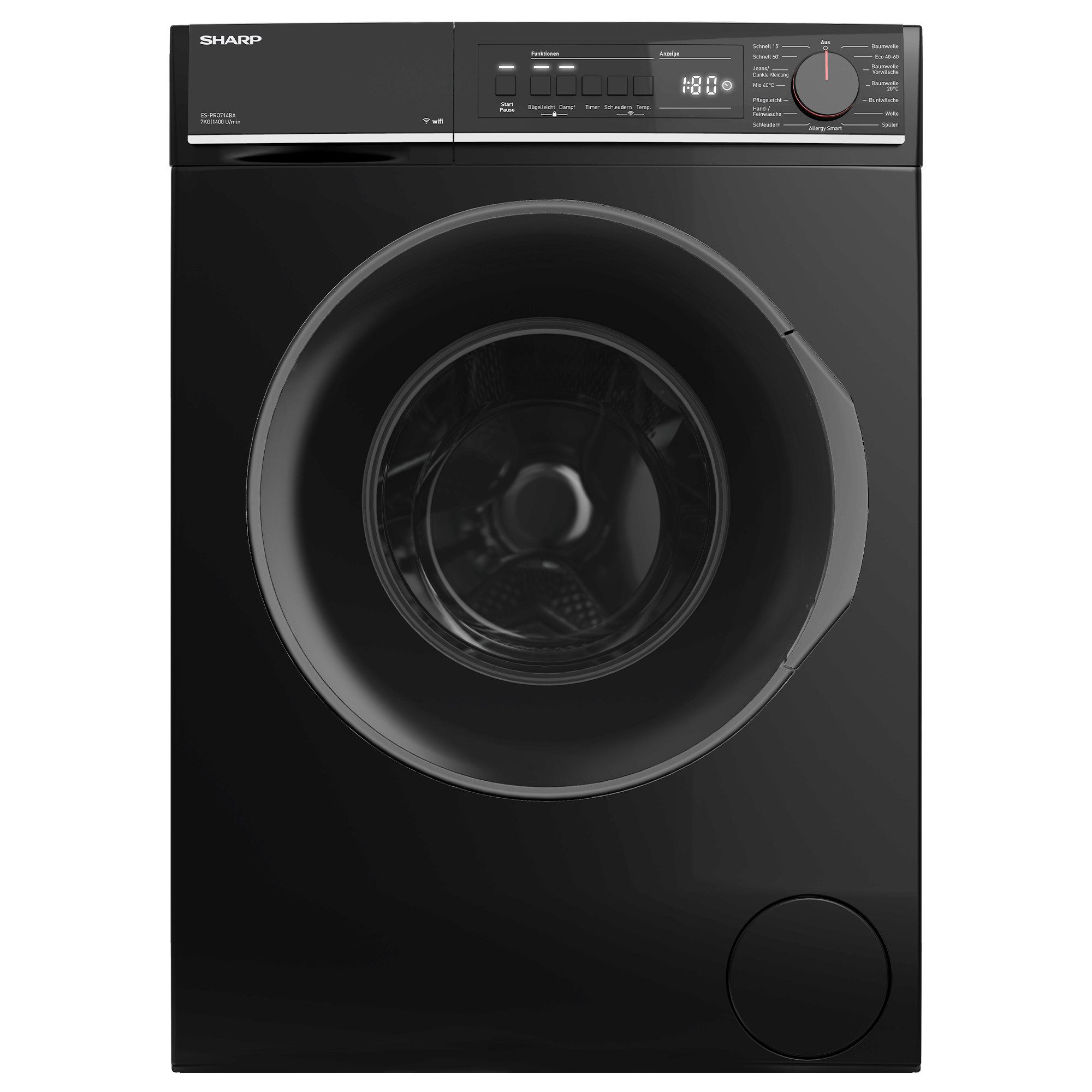Sharp Waschmaschine ES-PRO714BA-DE, 7 kg, 1400 U/min, AquaStop, AllergySmart, Dampf, WiFi, Kindersicherung
