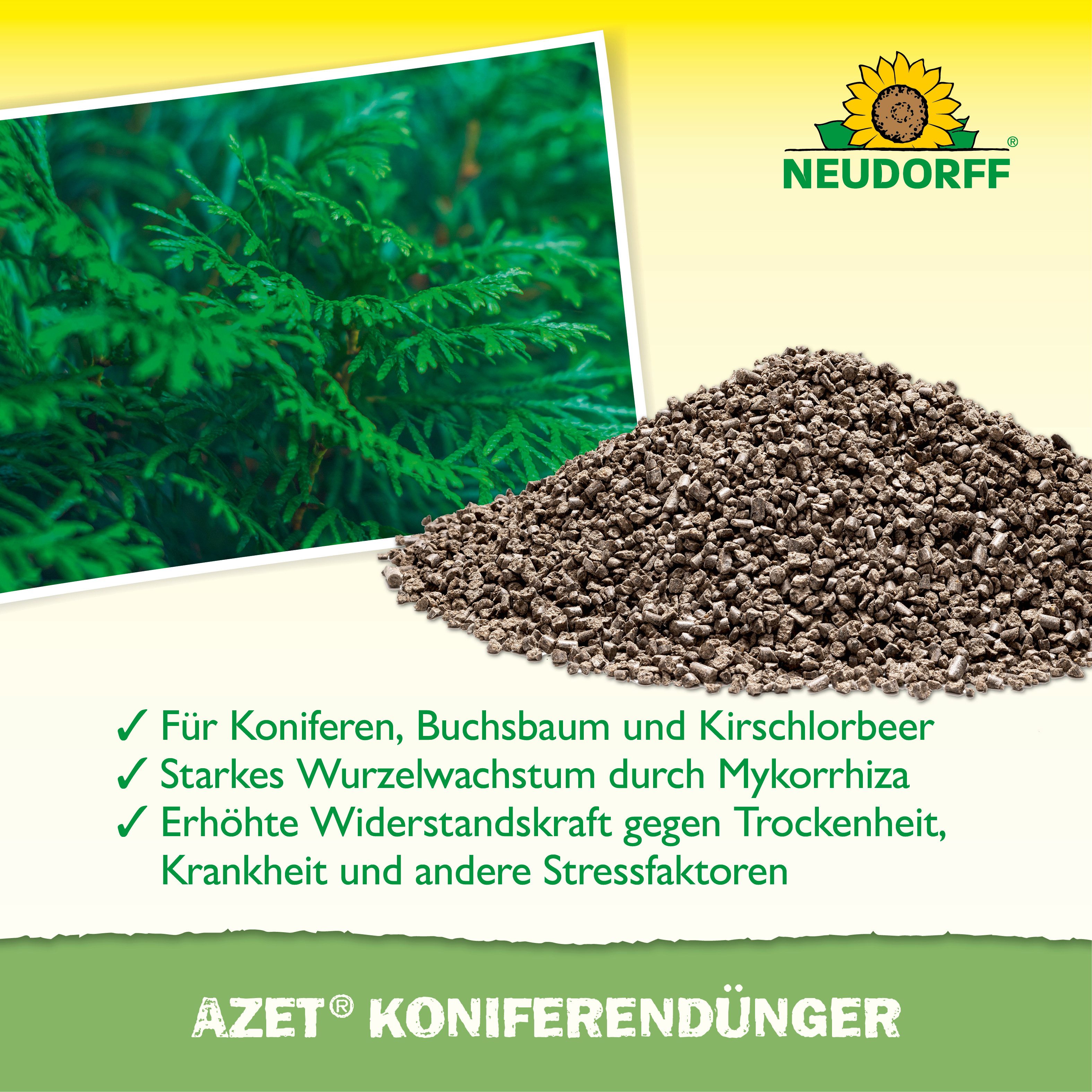 Neudorff Rasendünger Azet KoniferenDünger, Fördert kräftigen Neuaustrieb und eine kräftige Nadelfarbe, Bis zu 100 Tage Nährstoffversorgung für Koniferen, Mit My – Bild 4 von 5
