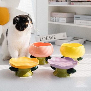 Lubgitsr Pillendose Napf Für Hunde Und Katzen, Kreativ, Blumenförmig, Rosa, Aus Keramik (1 St)