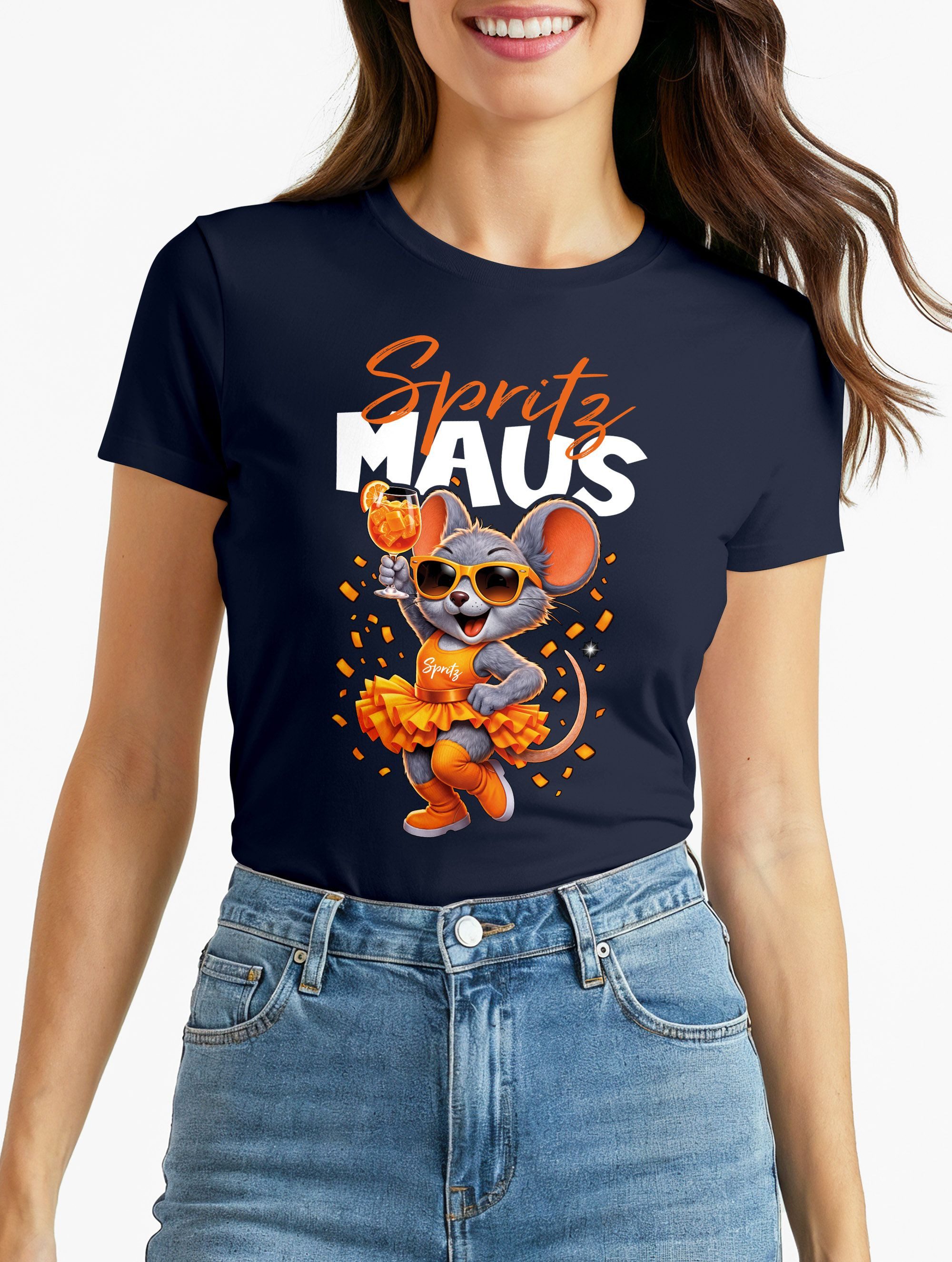 Print-Shirt Damen T-Shirt Spritz Maus Fasching Karneval Ersatz Verkleidung Last