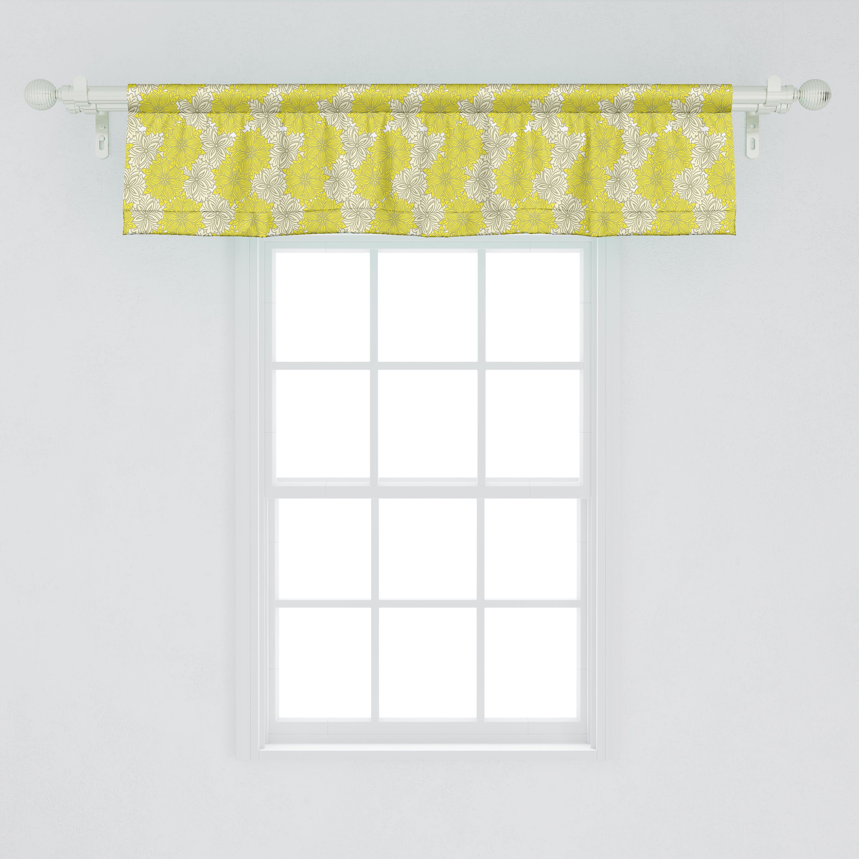 Abakuhaus, Blume Volant Scheibengardine für Schlafzimmer Vorhang mit Stangentasche, Gelbe Küche Garten-Kunst Frische Microfaser, Dekor