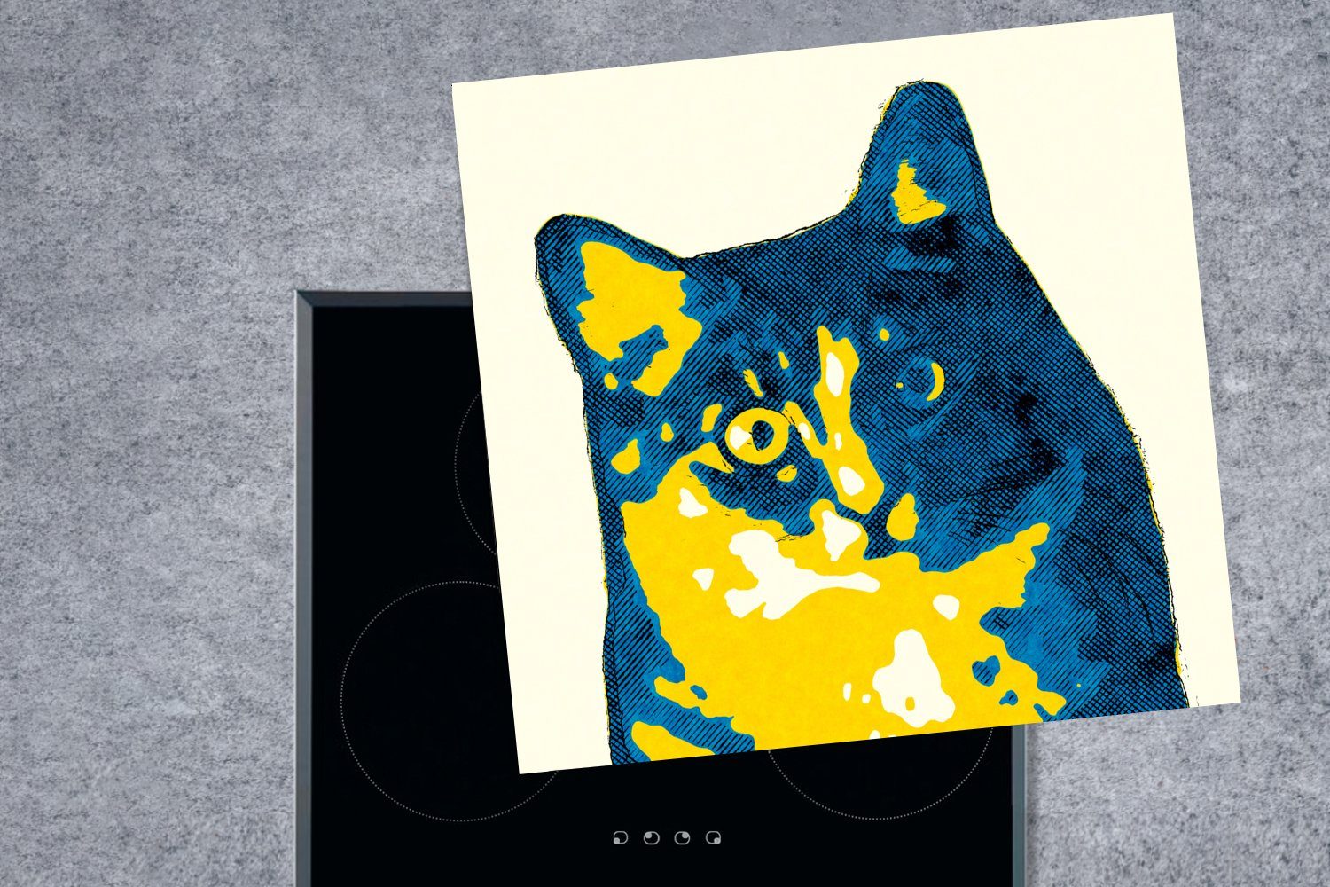 MuchoWow Herdblende-/Abdeckplatte Das Porträt cm, Ceranfeldabdeckung, Vinyl, Arbeitsplatte (1 78x78 Pop-Art-Stil, für im tlg), einer Katze küche
