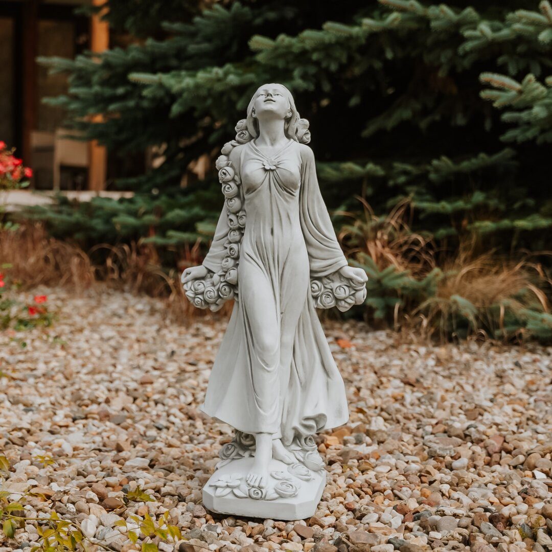 gartendekoparadies.de Gartenfigur Frau-Statue Flora, Römische Göttin mit Rosenranken, 78 cm, 34 kg, Frostsicher