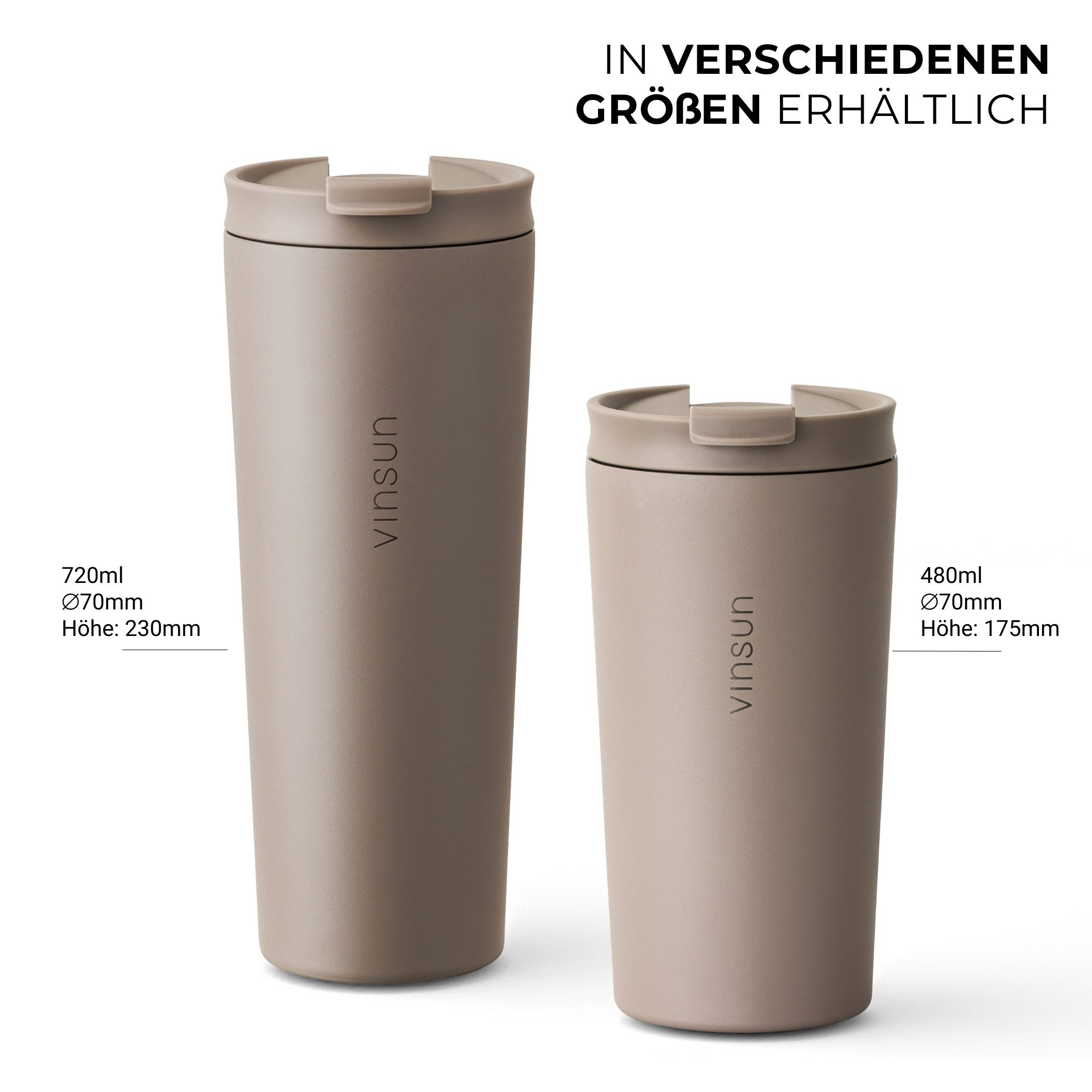 Vinsun Thermobecher Edelstahl Becher mit Strohhalm 480ml - Isolierbecher auslaufsicher, 4-tlg., Edelstahl, Doppelwandig isoliert, BPA frei, bruchfest, Kalt- und – Bild 5 von 5