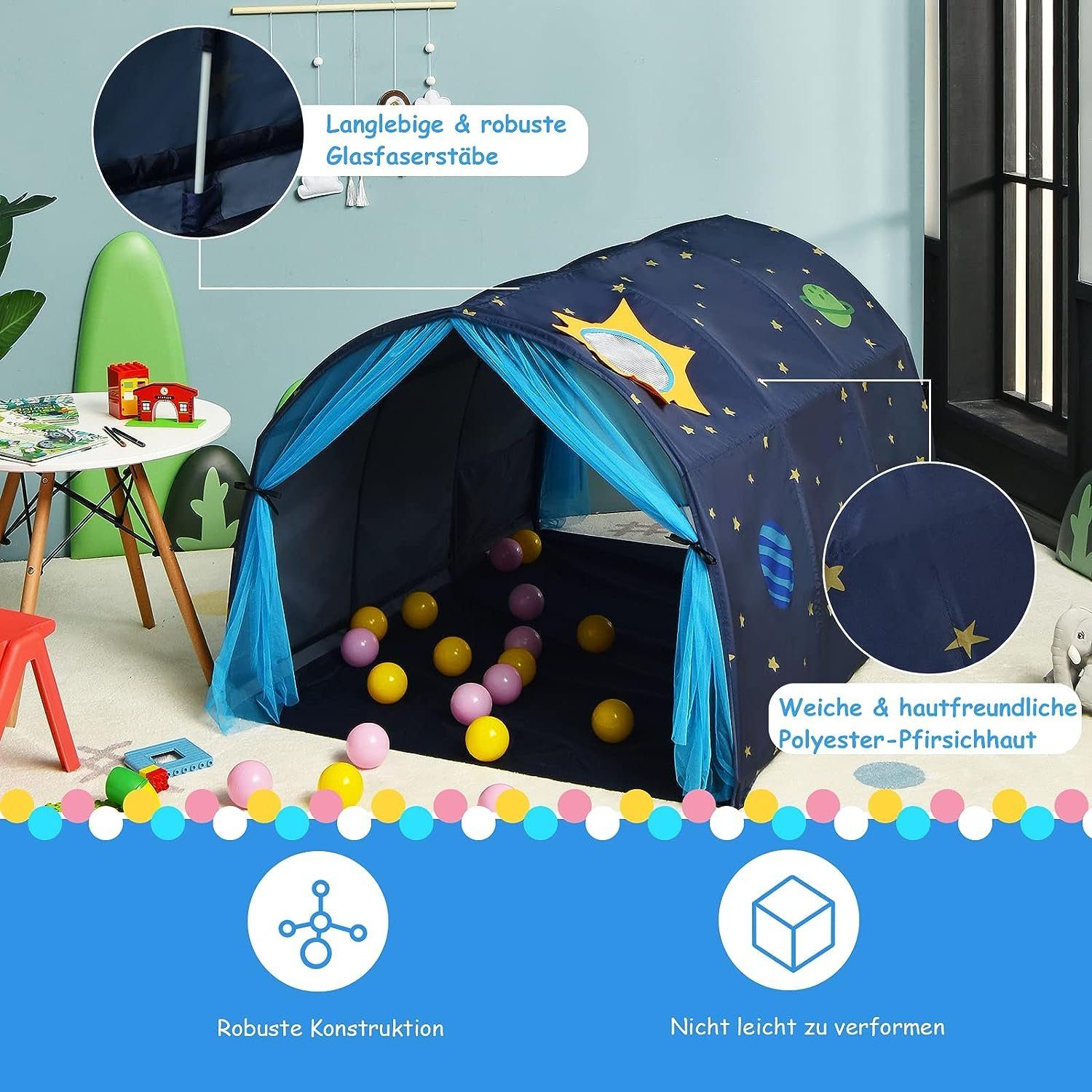 KOMFOTTEU Spielzelt Kinderzelt mit Sternenhimmel, für Indoor & Outdoor günstig online kaufen
