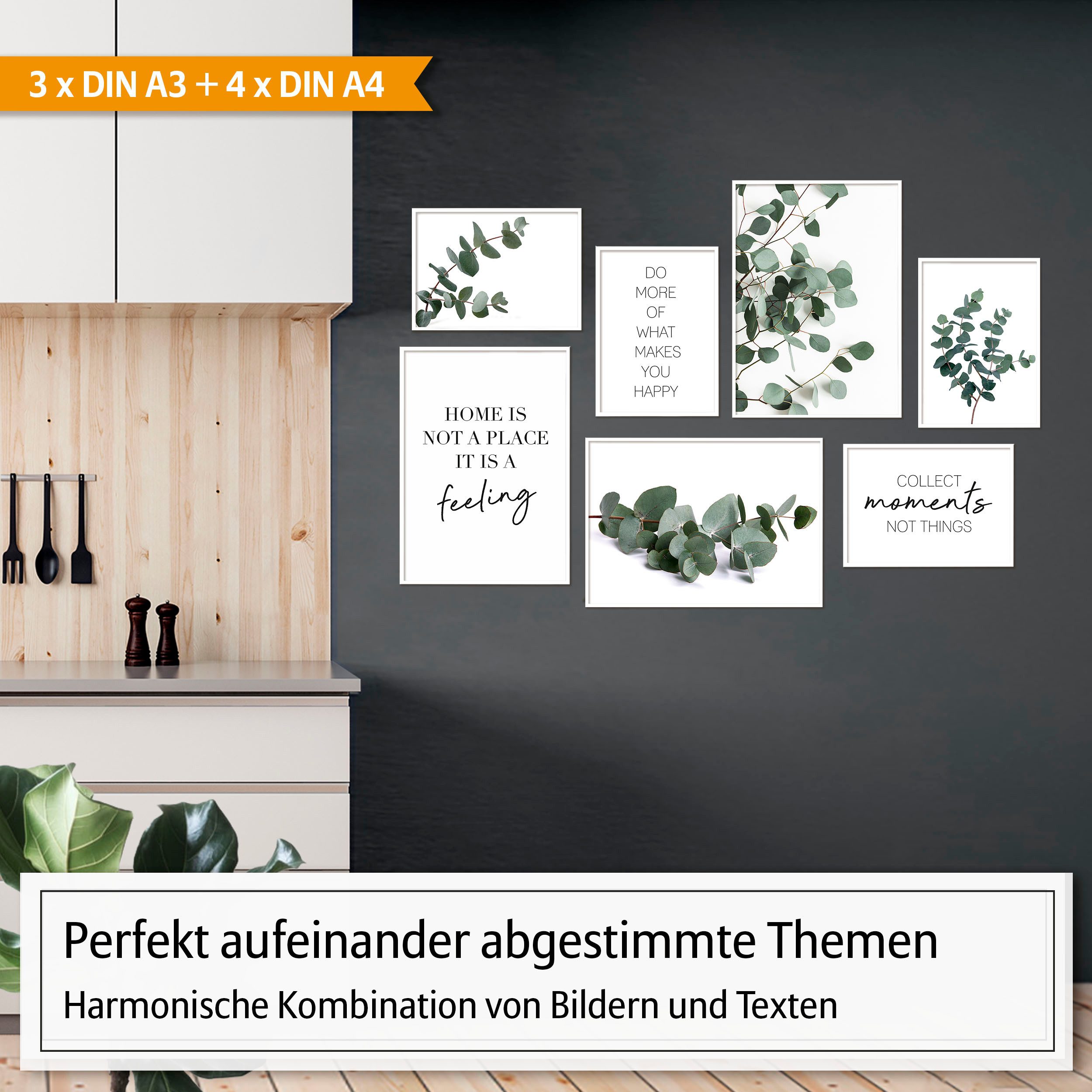 Hyggelig Home Poster Eukalyptus, Premium Poster Set OHNE & MIT Rahmen, 7 Wa günstig online kaufen