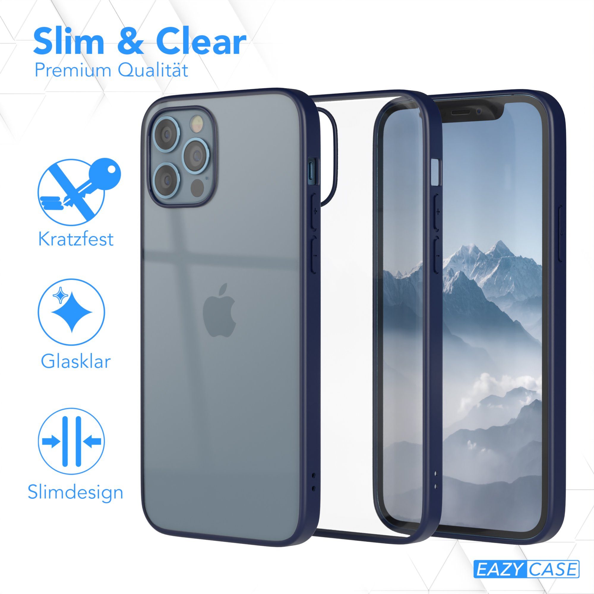 EAZY CASE Handyhülle Bumper Case für Apple iPhone 12 / iPhone 12 Pro 6,1 Zoll, Handyhülle Dünn mit Kameraschutz Hybrid Handyhülle Rand Nacht Blau – Bild 5 von 5