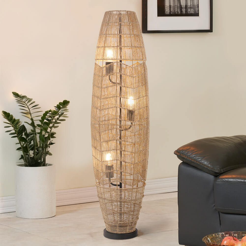 HOME DELUXE Stehlampe KIKO, Lampenschirm aus geflochtener Jute, Stehleuchte