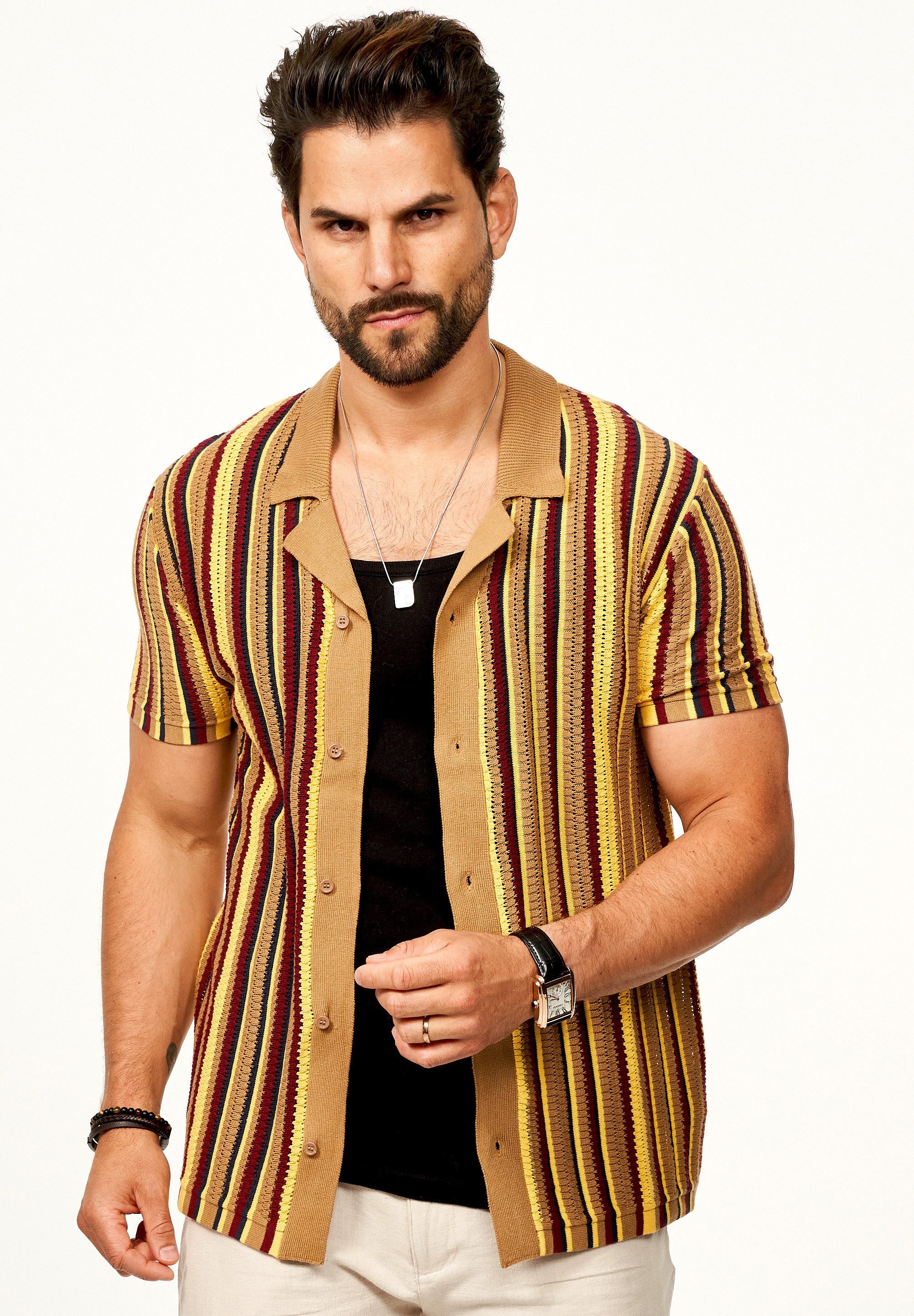 SOULSTAR Poloshirt im Cardigan Vintage Summer-Look für Herren Kurzarm Strick Polo-Hemd Cardigan T-Shirt