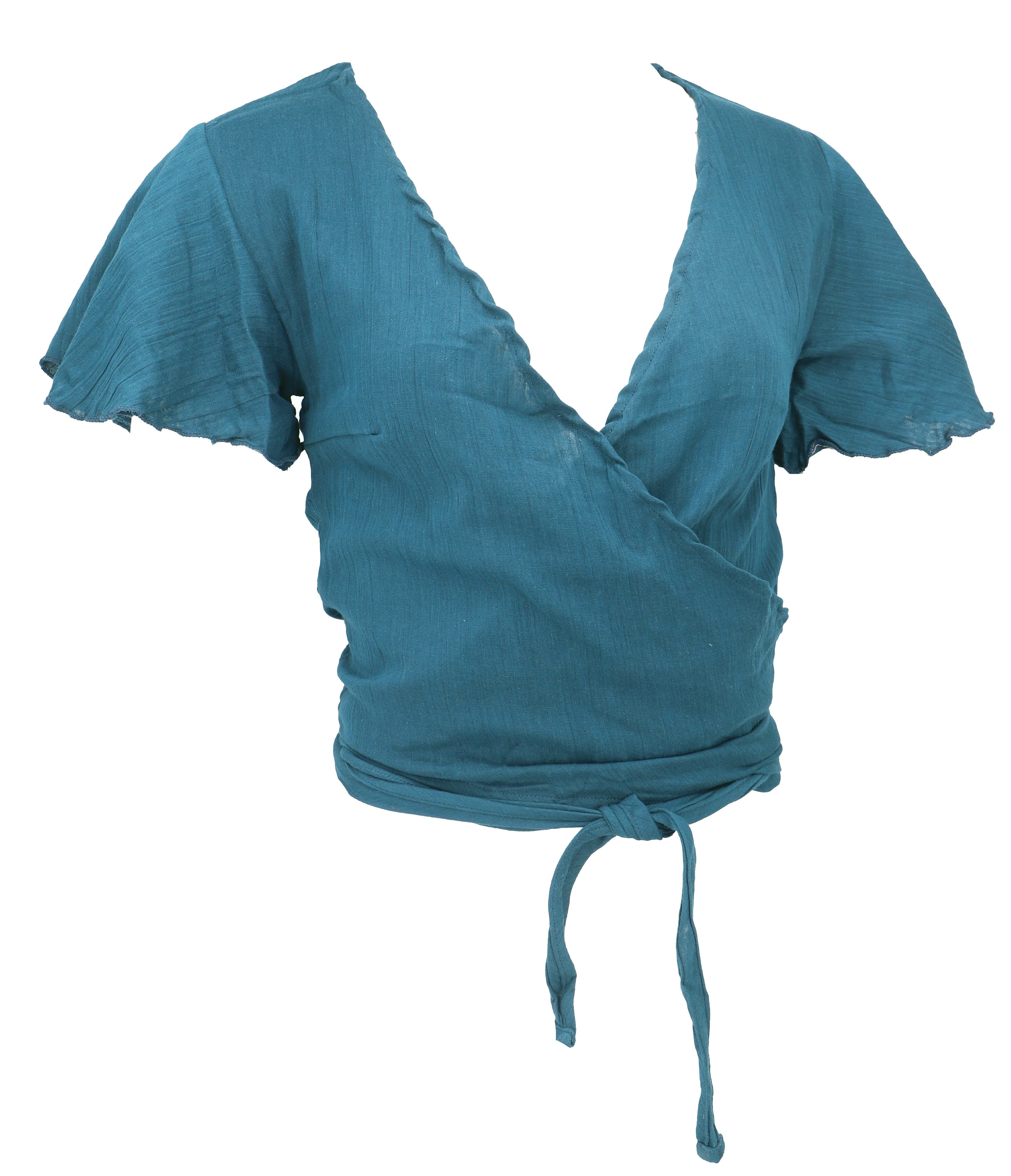 Guru-Shop Longbluse Boho Wickelbluse, Wickeltop aus Baumwolle -.. alternative Bekleidung