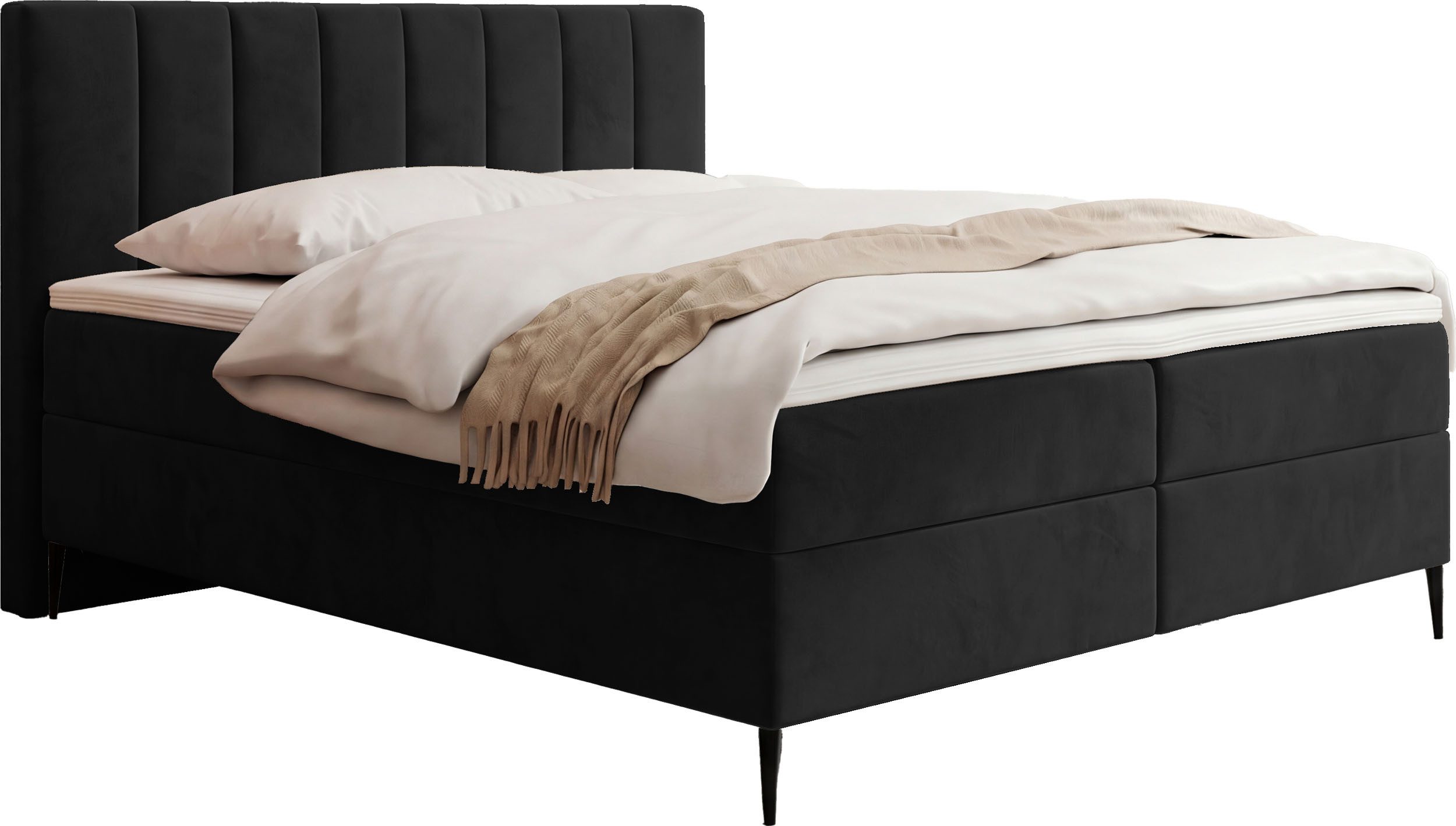 WFL GROUP Boxspringbett Allen mit Bettkasten, Boucle oder Samt, hohes Kopfteil & hohe Füße (erhältlich in 5 Größen: 120x200, 140x200, 160x200, 180x200, 200x200 cm), Doppelbett mit H4 Pocket Matratze, Foam Topper & Stauraum, Made in EU