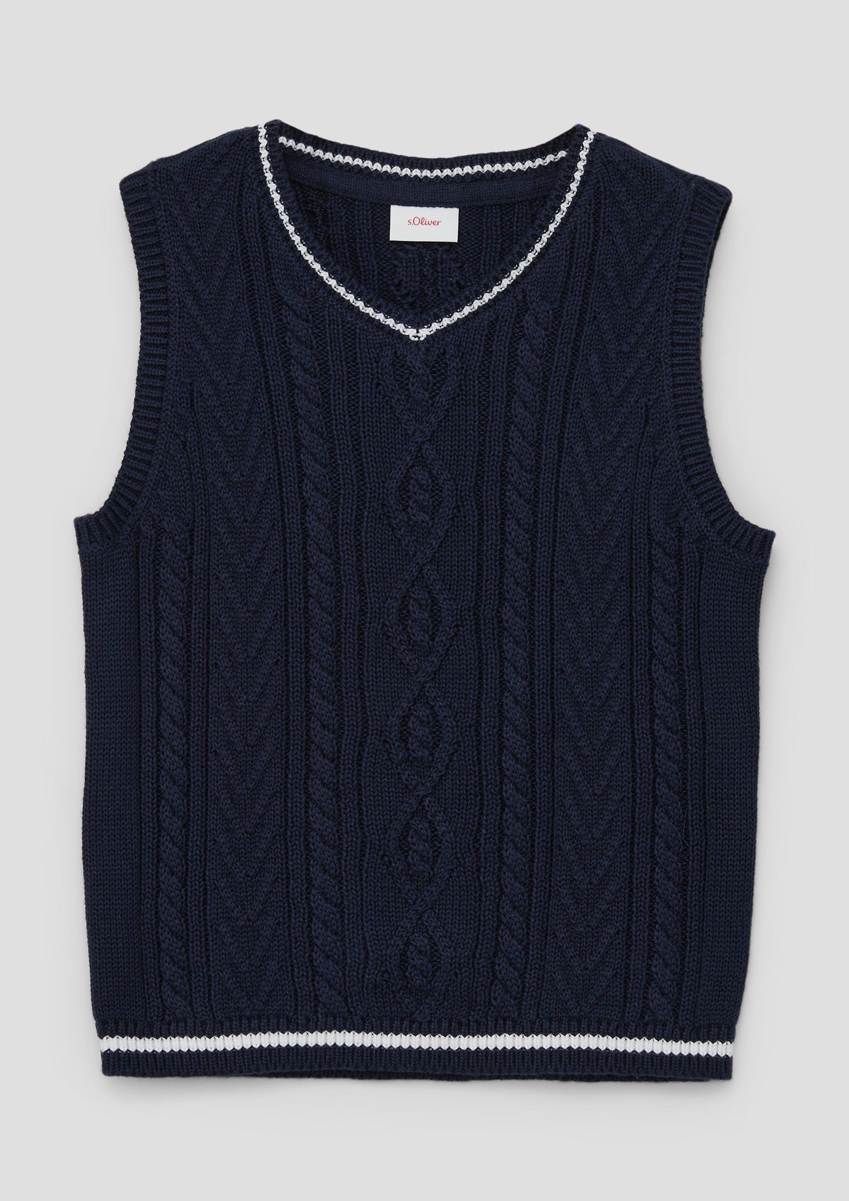 Strickpullover navy s.Oliver Kontrast-Details mit Pullunder Strickmuster