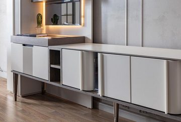 JVmoebel Wohnwand Exklusive Wohnwand Weiße Farbe Möbel für Wohnzimmer LED beleuchtet, (1-St., 1x Wohnwand), Made in Europa