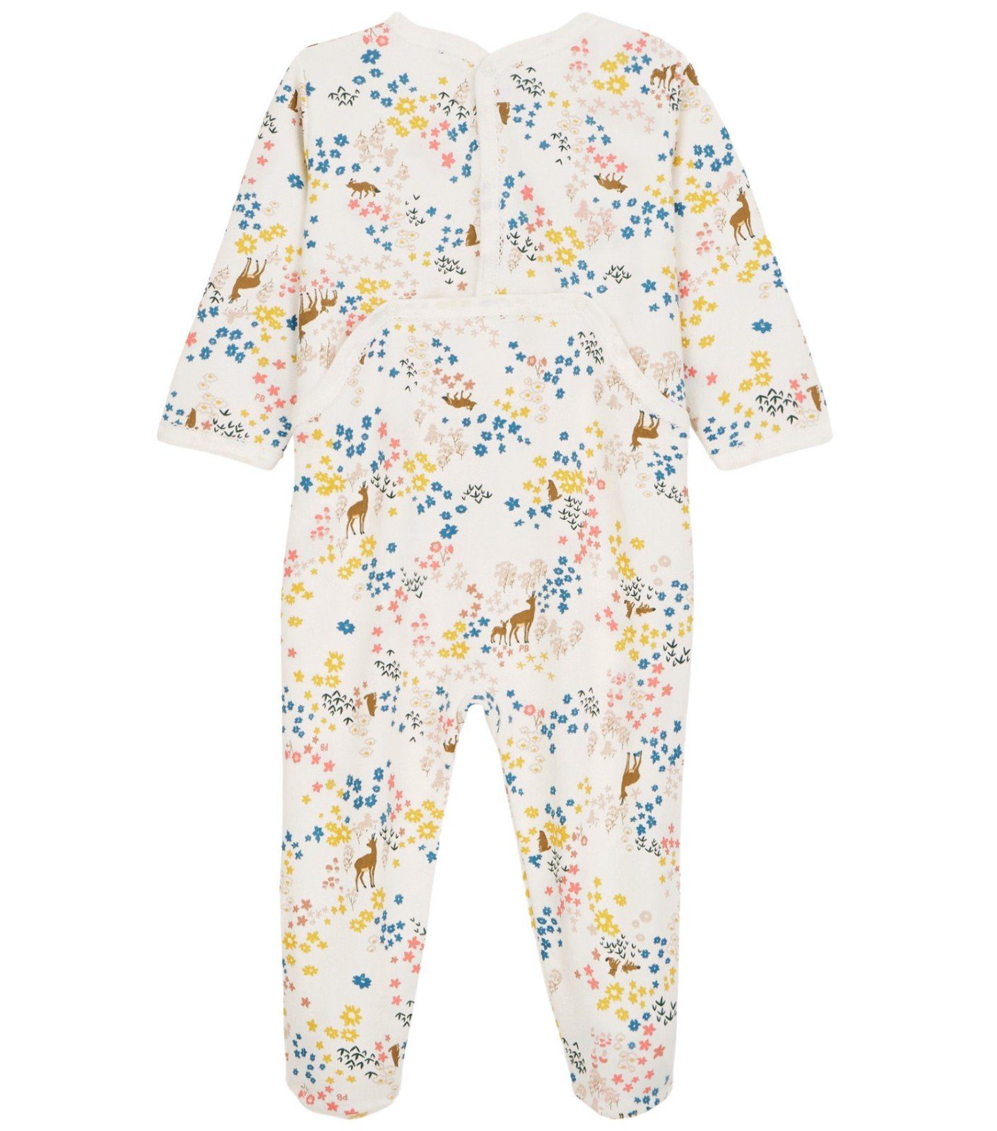 Petit Bateau Strampler Petit Bateau Molton Strampler offwhite mit Waldtier und Blumen Druck