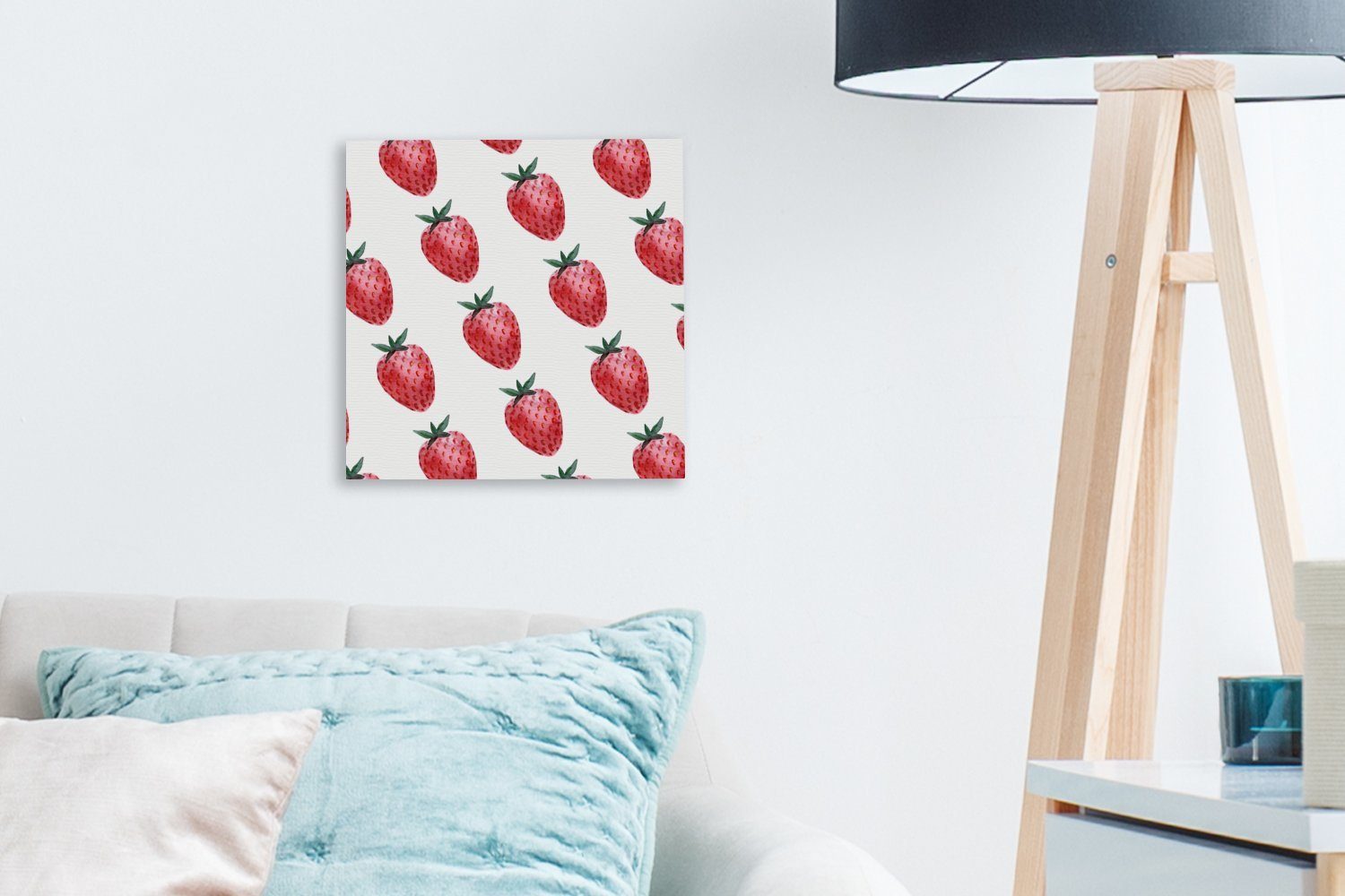 OneMillionCanvasses® Leinwandbild Erdbeere - Obst Wohnzimmer St), - für Leinwand Weiß, Schlafzimmer Bilder (1
