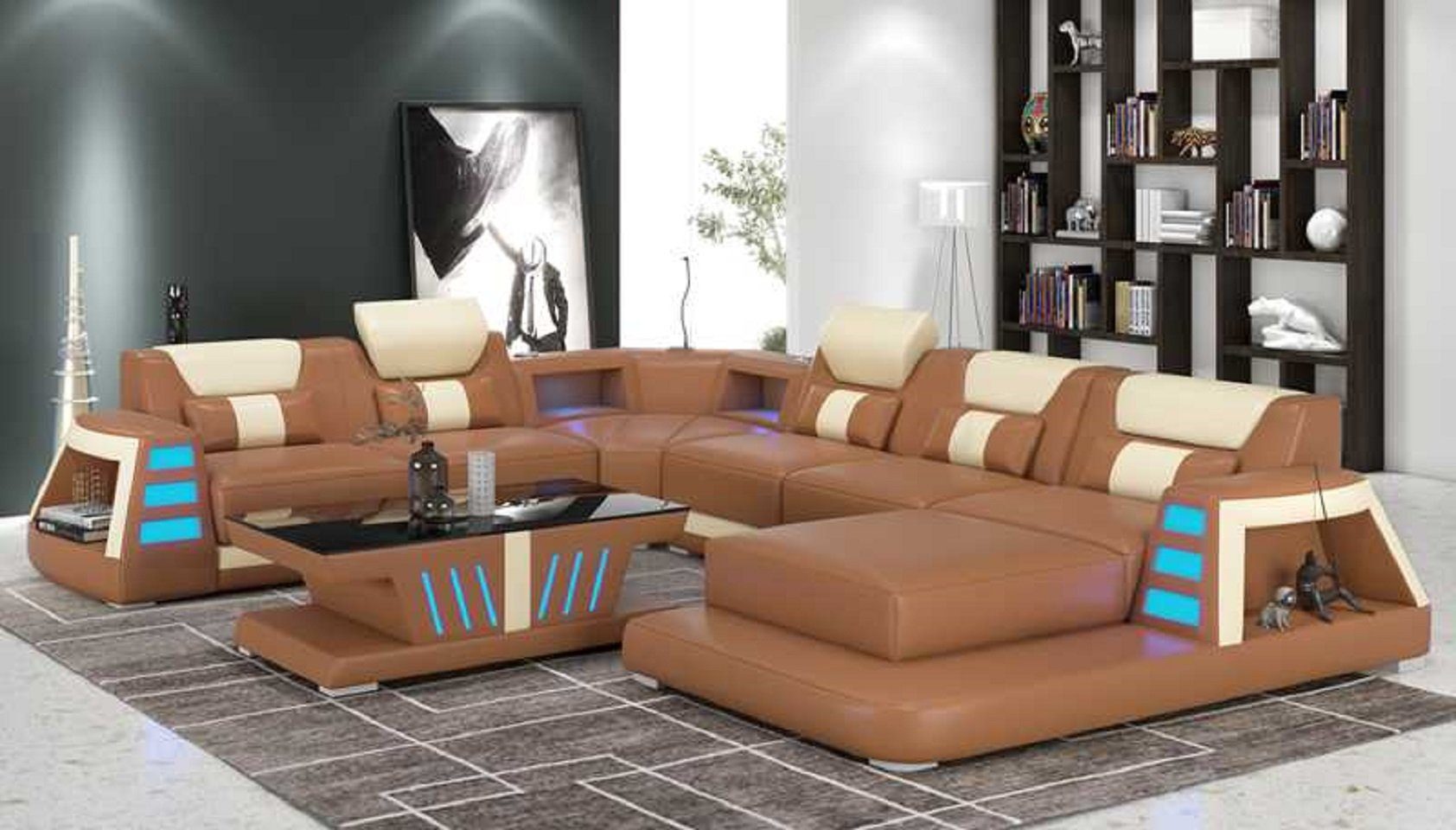 JVmoebel Ecksofa Zeitgenössisch Ecksofa U Form Wohnlandschaft Modern Sofa, 4 Teile, Made in Europe Braun