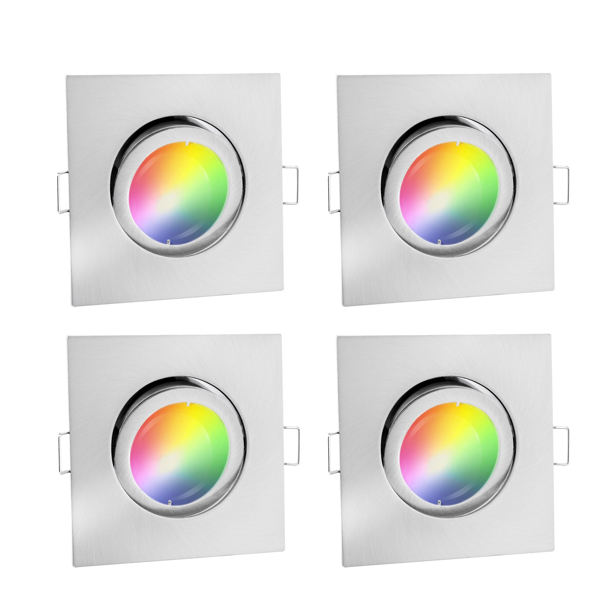 linovum LED Einbaustrahler 4er Set Einbaustrahler Rahmen Edelstahl Optik eckig schwenkbar, RGB