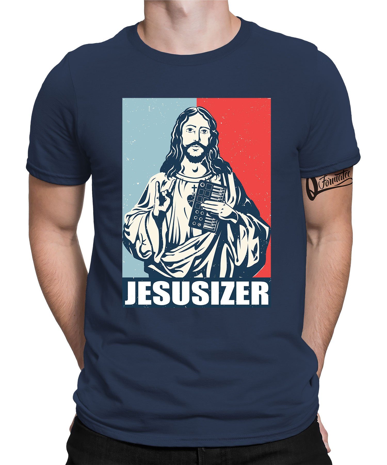 (1-tlg) T-Shirt - Blau Kurzarmshirt Navy Musiker Quattro Jesusizer Elektronische Herren Synthesizer Formatee