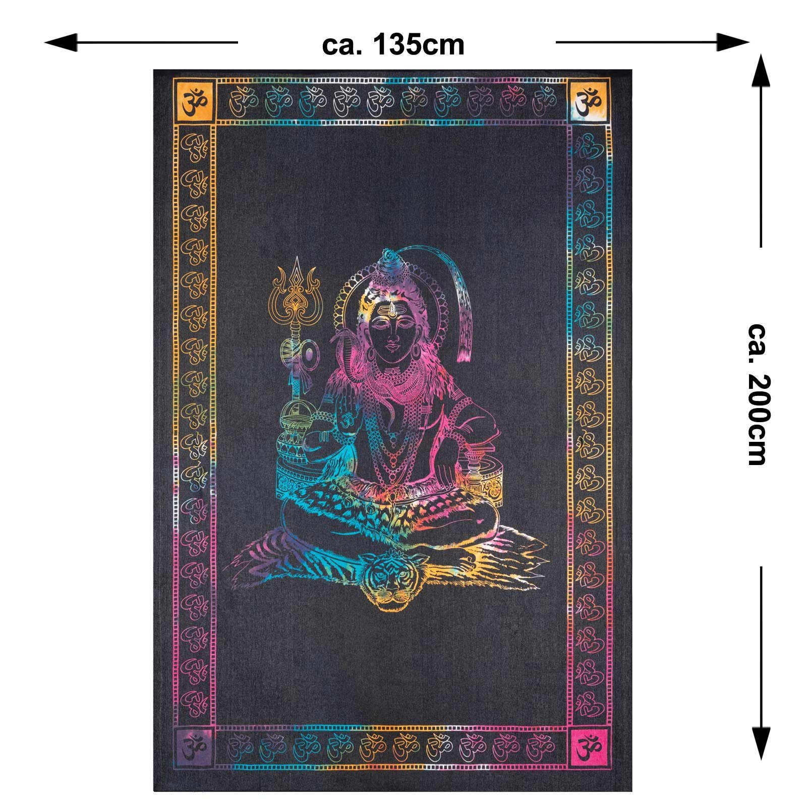 KUNST UND MAGIE Wandteppich Tuch Shiva Tagesdecke Wandbehang Deko UV Schwarzlicht ca. 200x135 cm