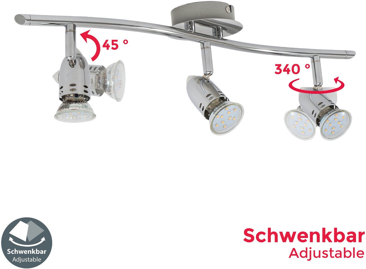 B.K.Licht LED Deckenleuchte, LED Design Deckenlampe Spot-Strahler GU10 modern chrom inkl. 3W 250lm-kaufen