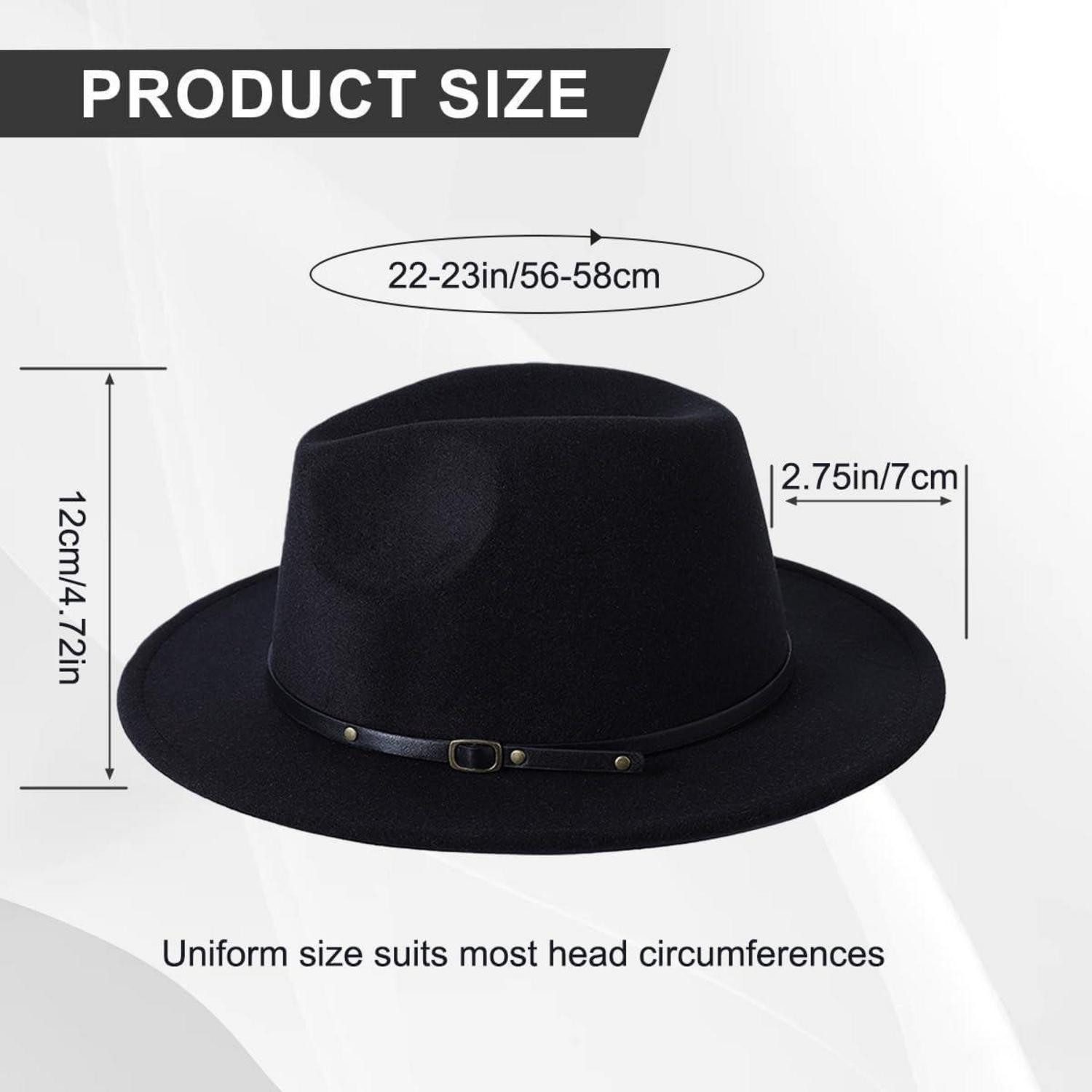 LuxusKollektion Fedora Fedora Hut unisex verstellbar breite Krempe 7 cm Filz Gürtelschnalle