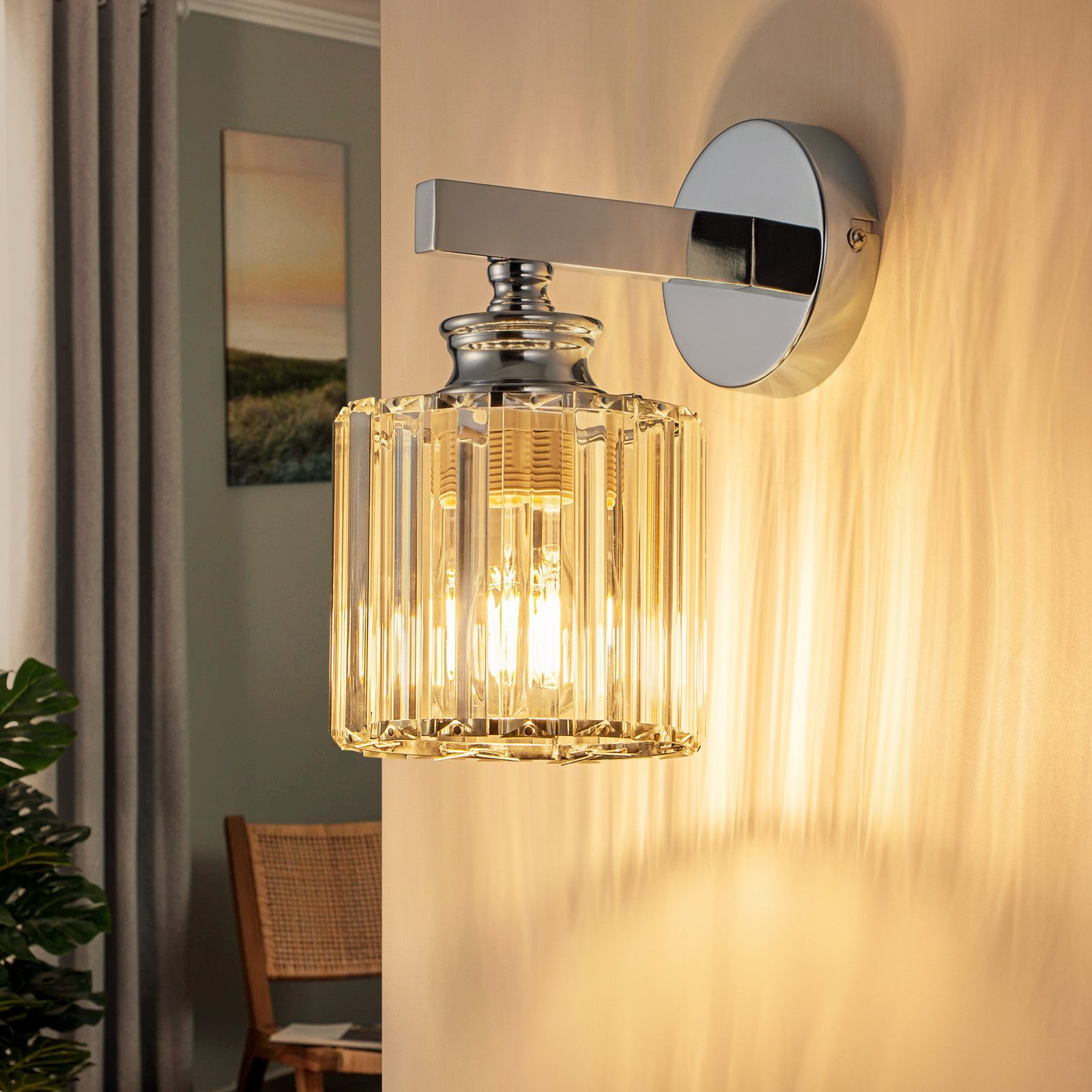 ZMH Wandleuchte Innen schwarz/chrom E27 Wandlampe Kristall Flurlampe, Augenschutz, ohne Leuchtmittel, Moderne Wand Nachttischlampe für Schlafzimmer Wohnzimmer Flur