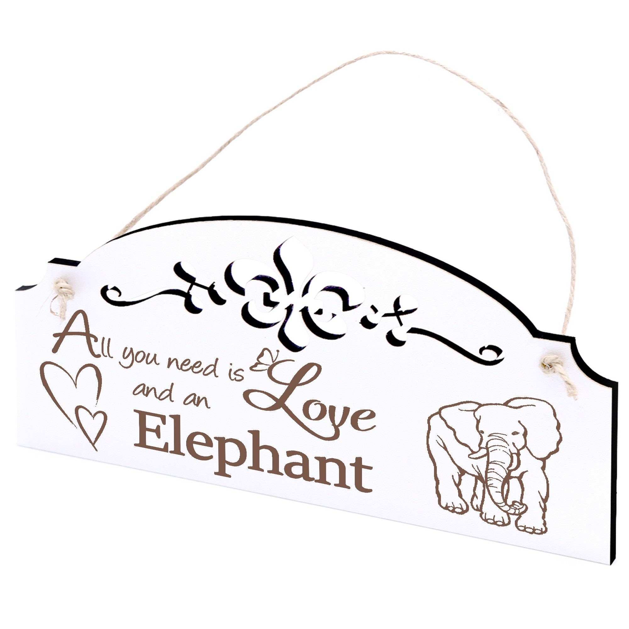 Dekolando Hängedekoration gezeichneter Elefant Deko 20x10cm All you need is Love