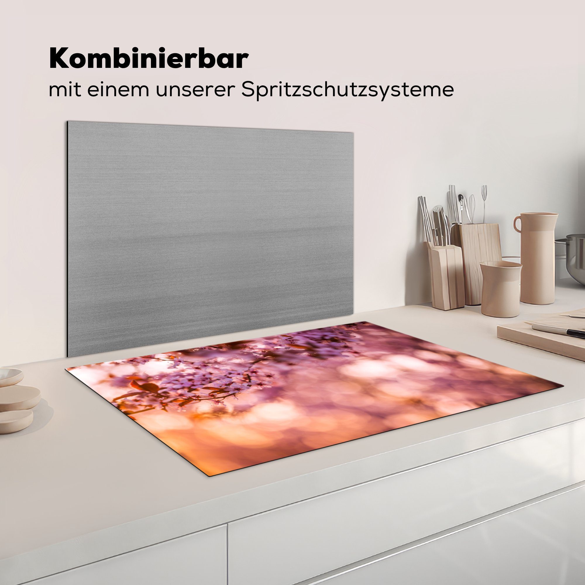 MuchoWow Herdblende-/Abdeckplatte Abstrakte Nahaufnahme einer für tlg), Induktionskochfeld Ceranfeldabdeckung küche, die Schutz (1 81x52 cm, Kirschblüte, Vinyl