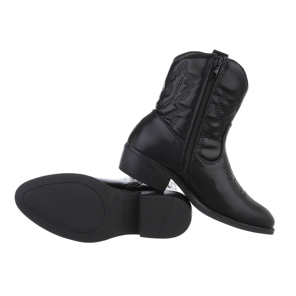Ital-Design Kinder Cowboyboots Western Stiefelette Blockabsatz Stiefeletten in Schwarz