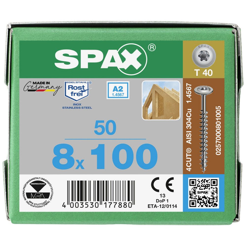 Thumbnail - SPAX Schraube SPAX 0257000801005 Holzschraube 8 mm 100 mm T-STAR plus Edelstahl