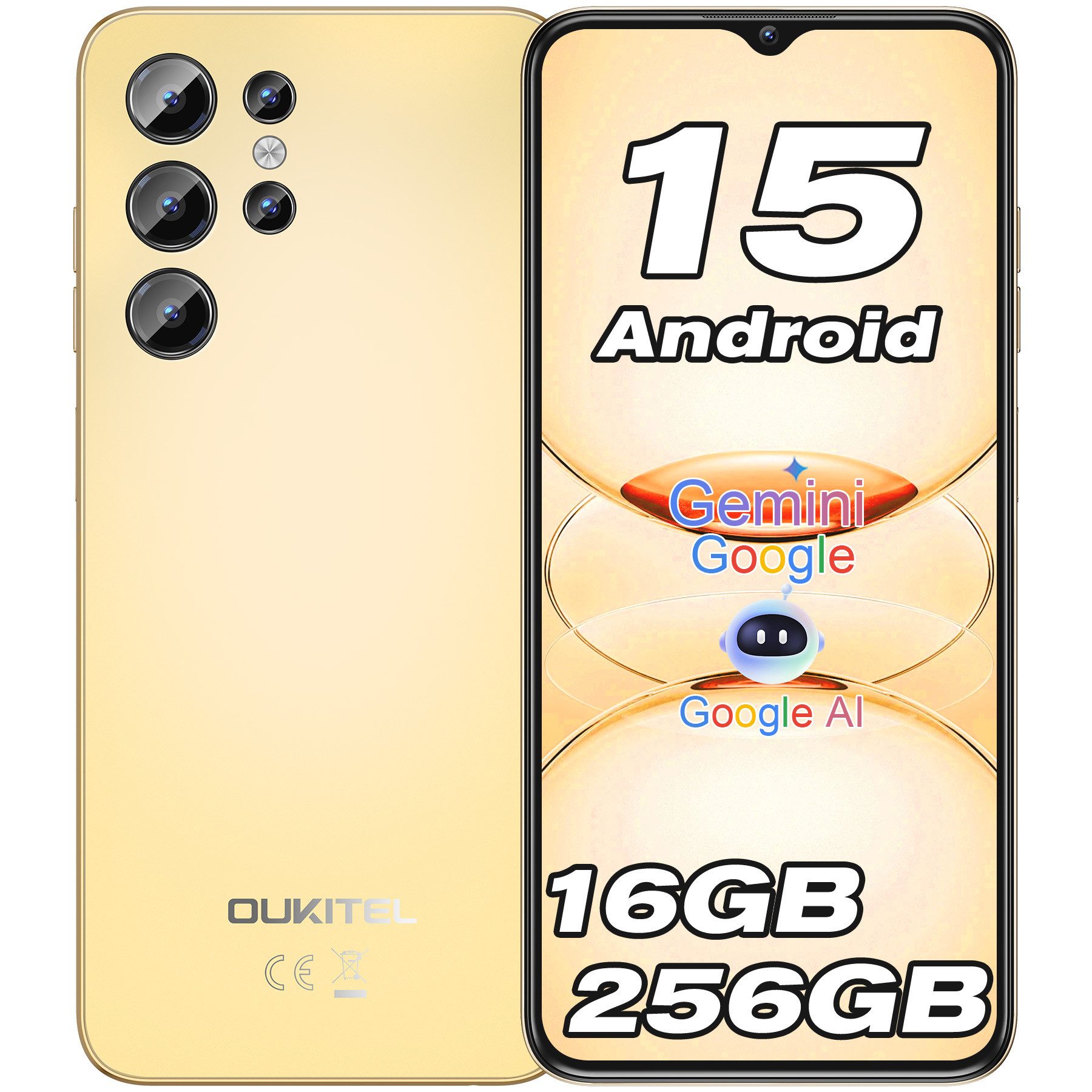 OUKITEL C1 Pro Android 15 Ohne Vertrag Smartphone (16,56 cm/6.52 Zoll, 256 GB Speicherplatz, 13 MP Kamera, 5150mAh, 16GB RAM 256GB ROM, GPS, Face Unlock, 4G Dual SIM)