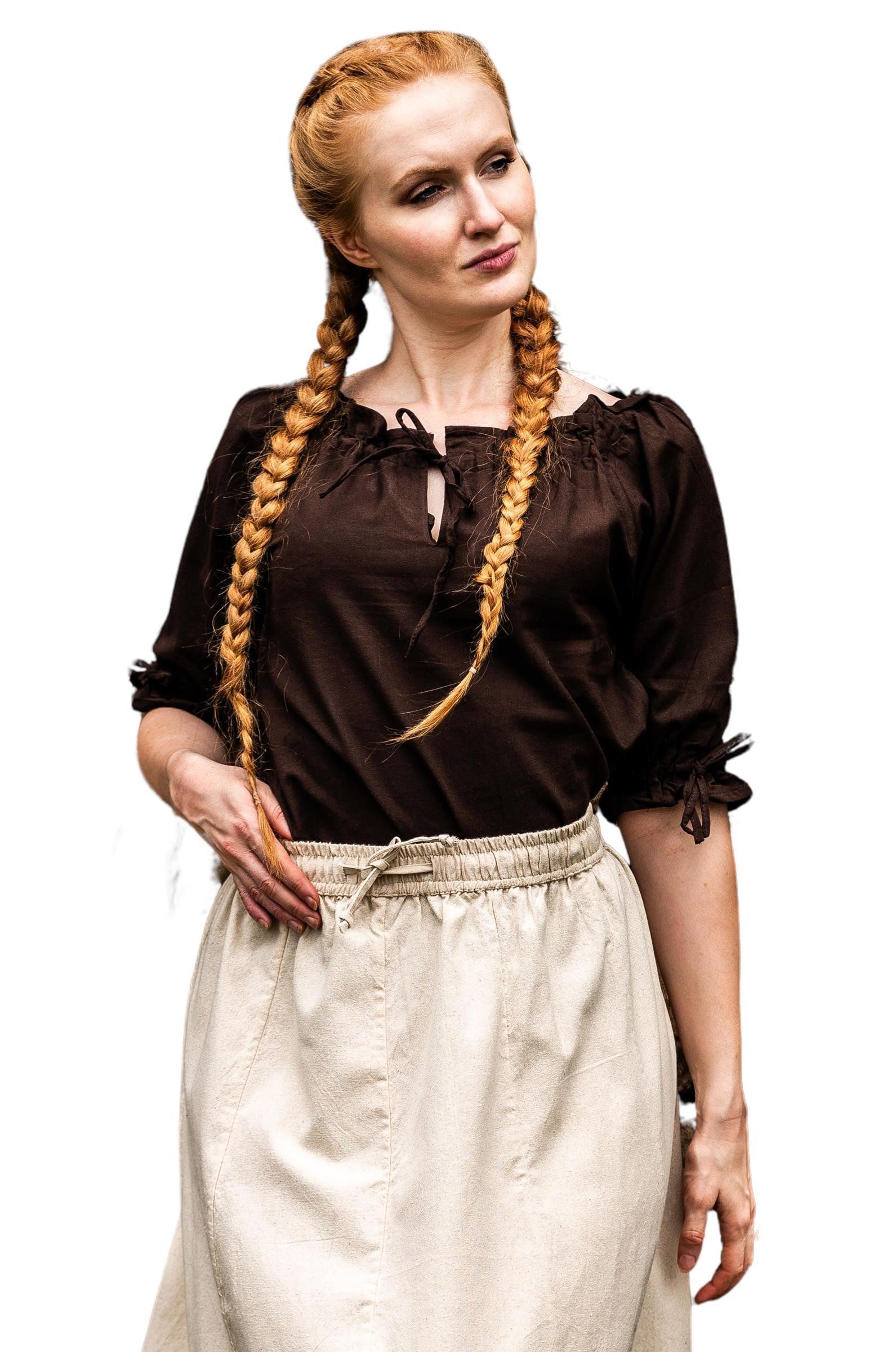 Leonardo Carbone Burgfräulein-Kostüm Kurzarmbluse "Vera" mit Tunnelzug, weiche Baumwolle, schulterfrei tragbar