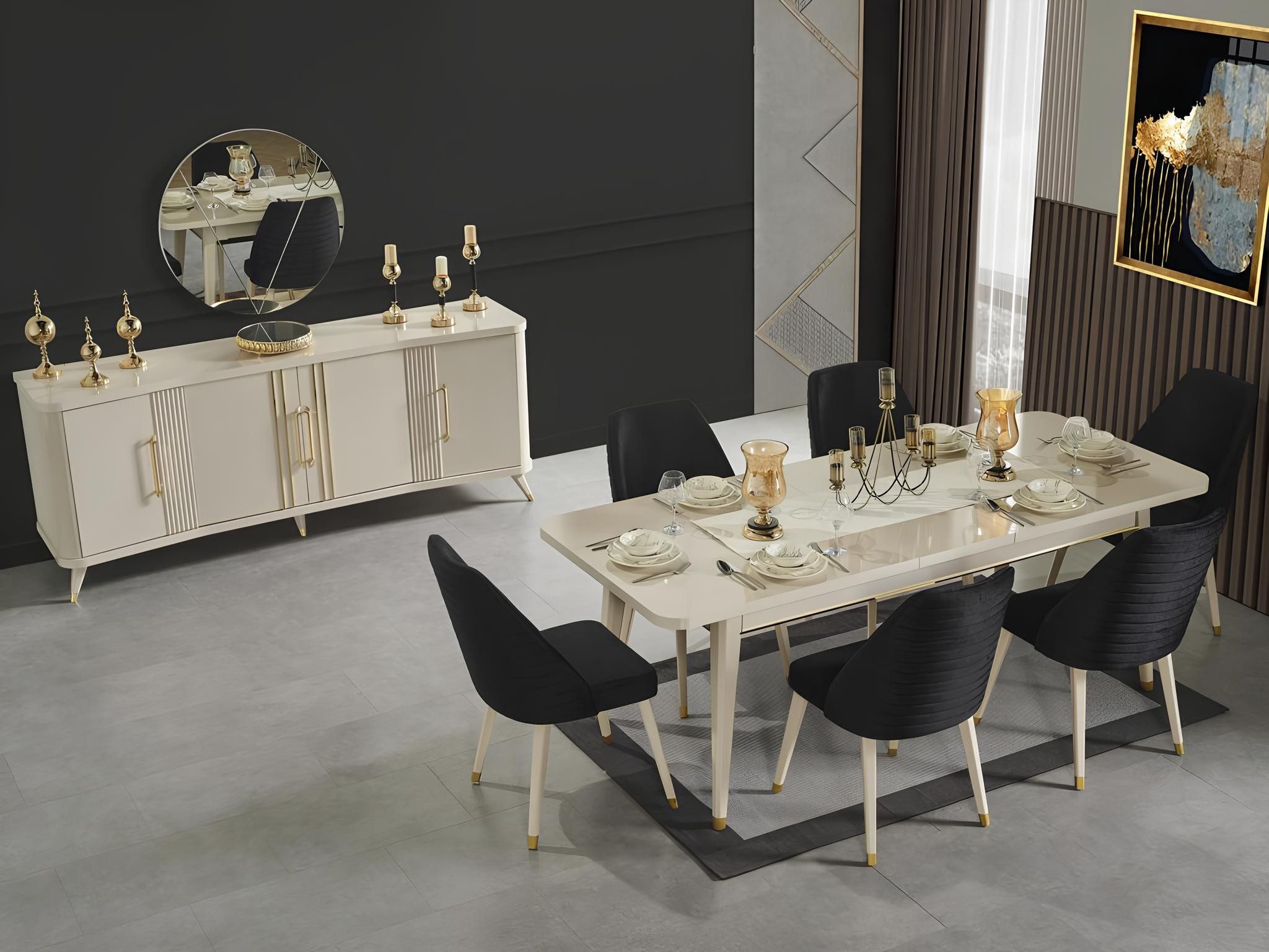Xlmoebel Essgruppe Esstisch Set mit 4 Stühlen in Weiß, aus robustem Holzwerkstoff, (Essgruppe, 5-tlg., Esstisch-Set 4-teilig), Made in Europa
